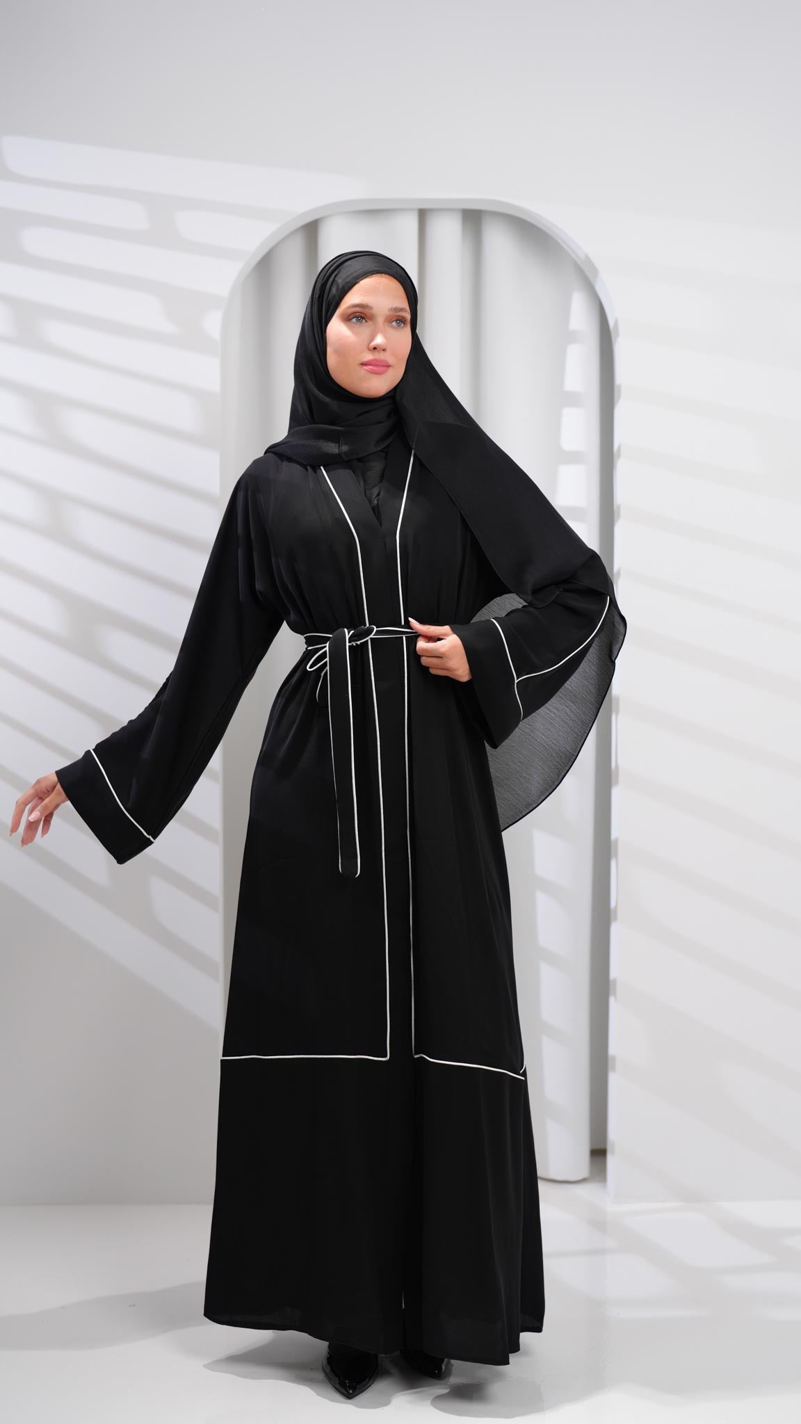 Black Abaya with Buttons and White Line