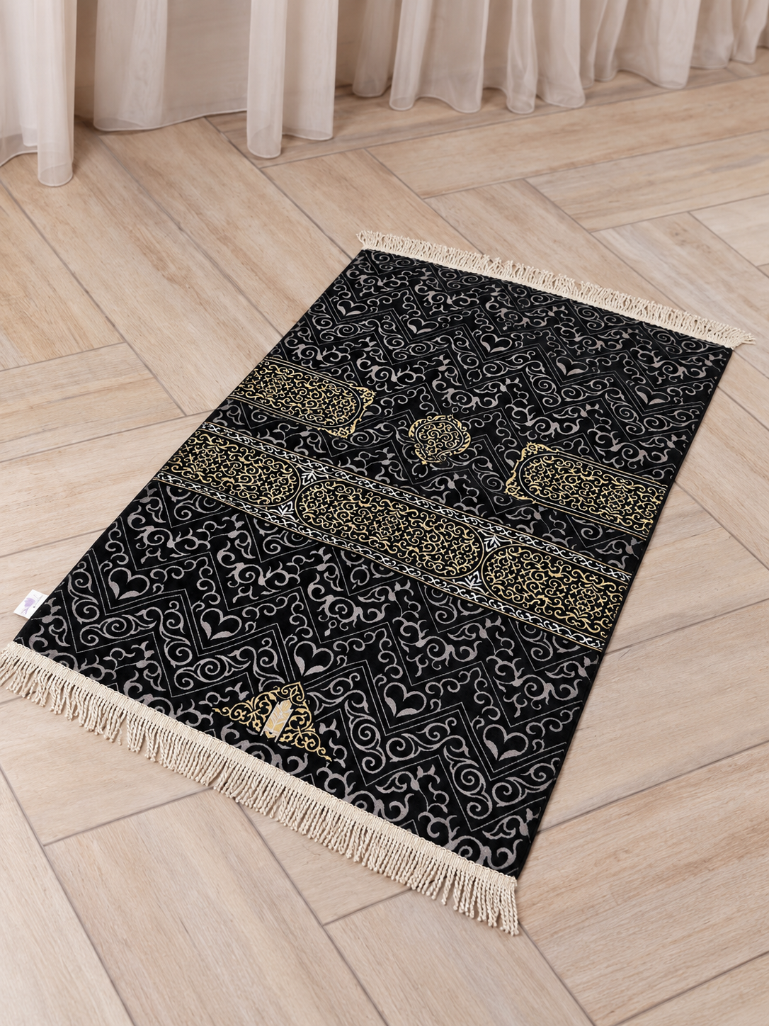 Velvet Royal Black & Gold Prayer Mat