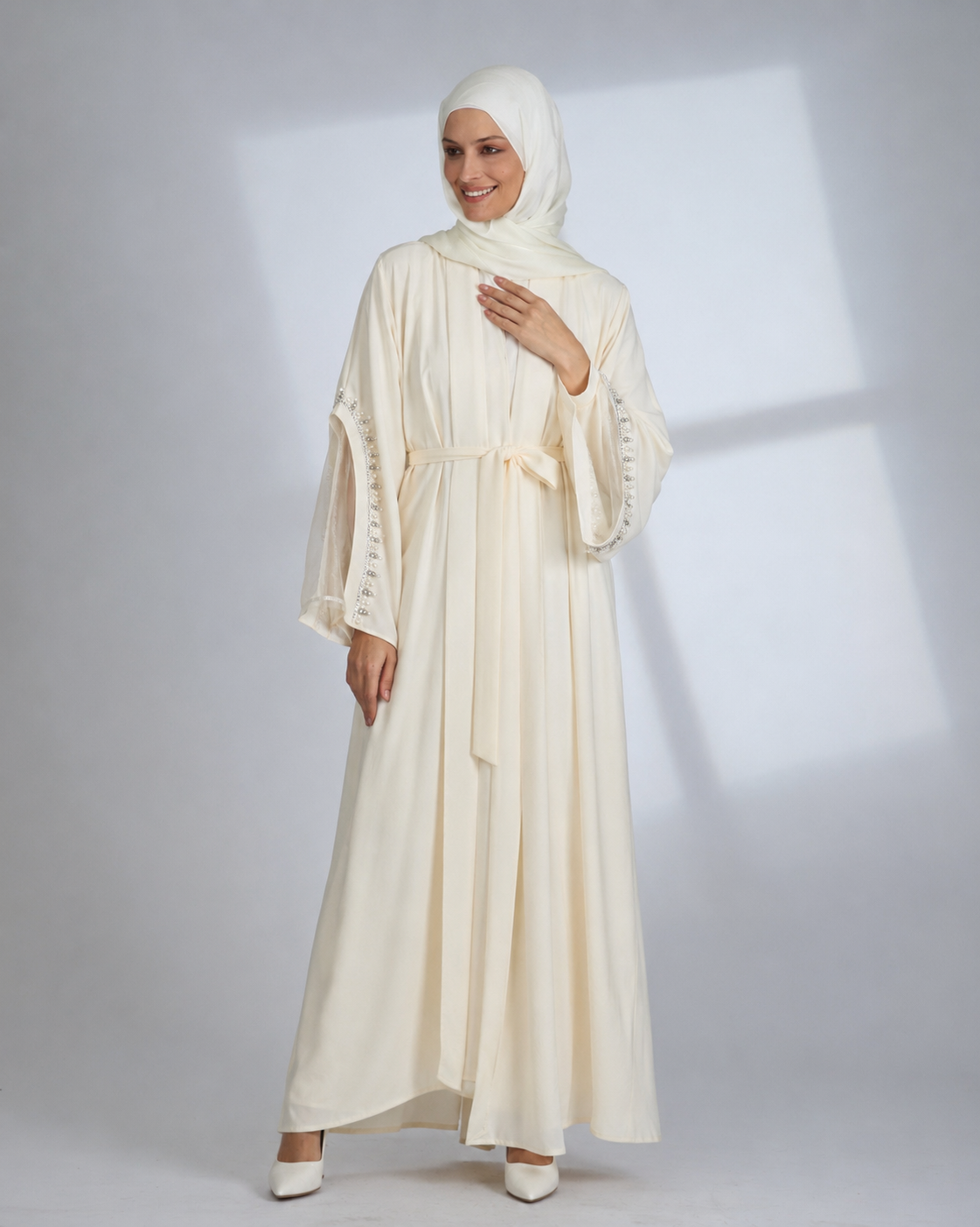 Off-white viadel open abaya