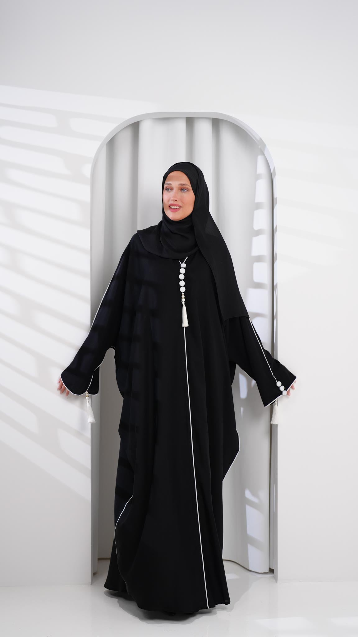 black butterfly khaliji abaya with tassels