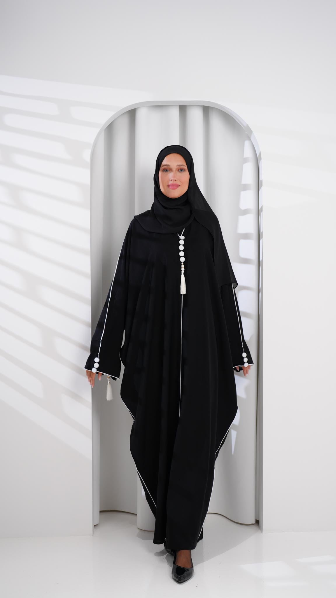 black butterfly khaliji abaya with tassels