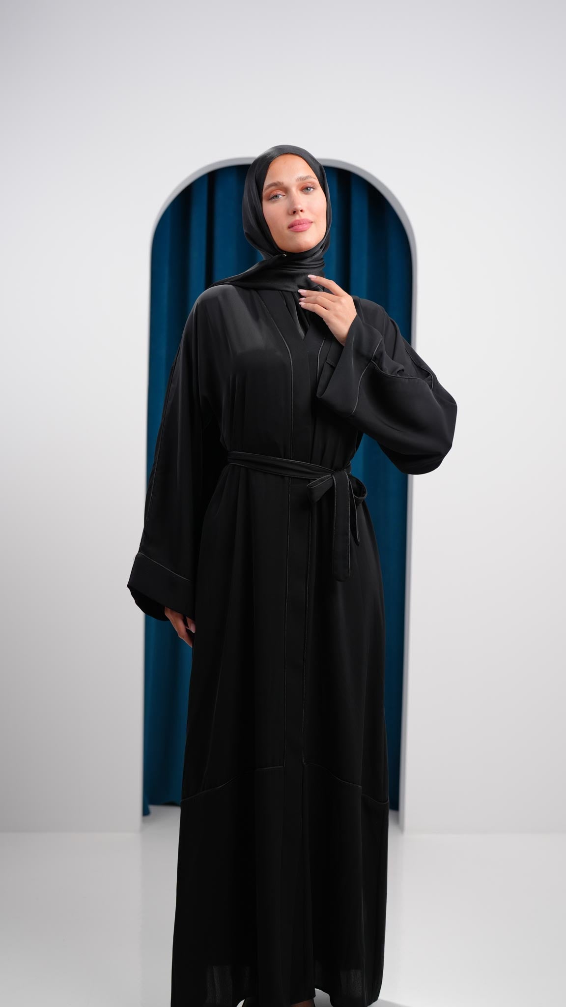 black abaya with buttons and black line