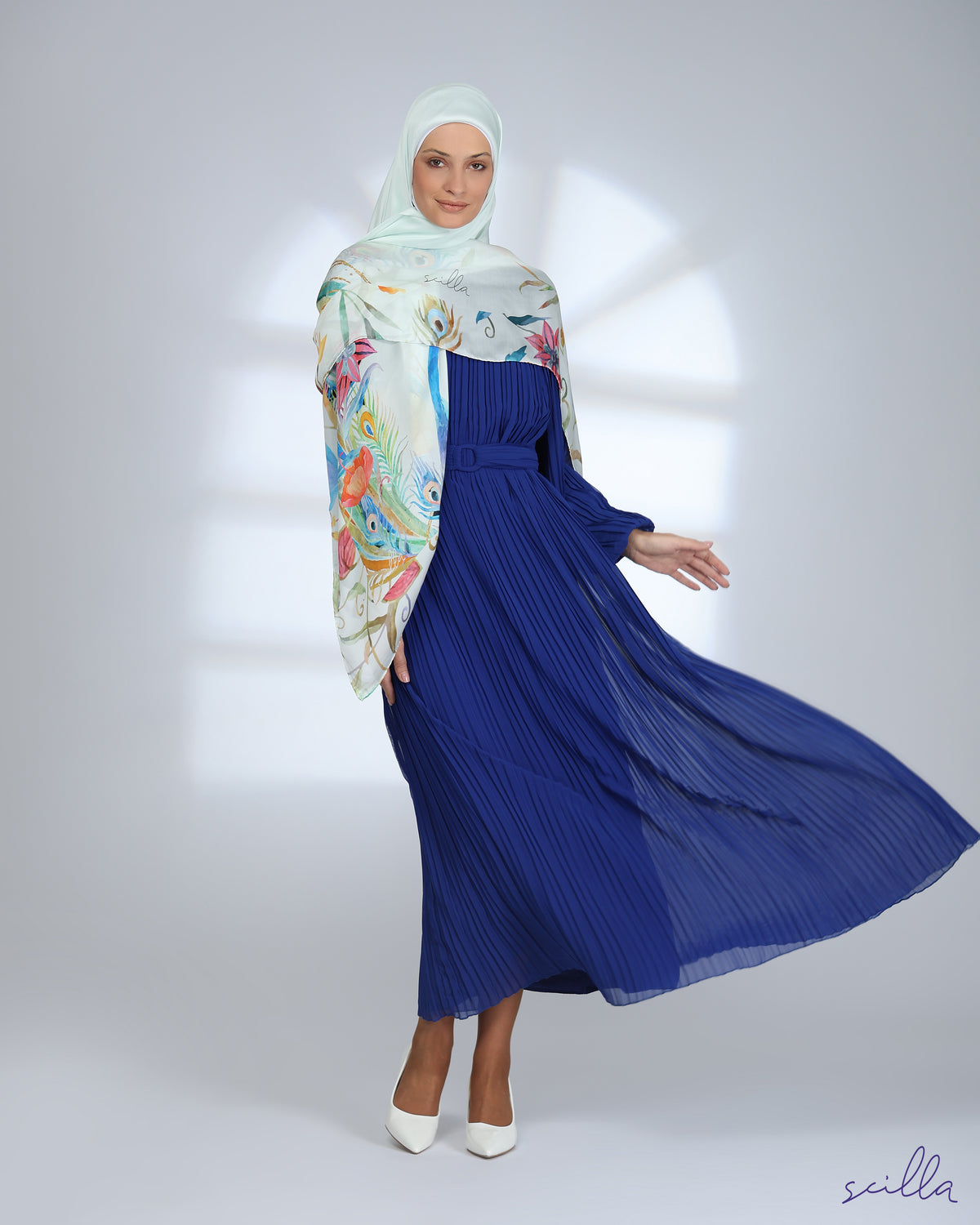 Blue All Plisse Abaya