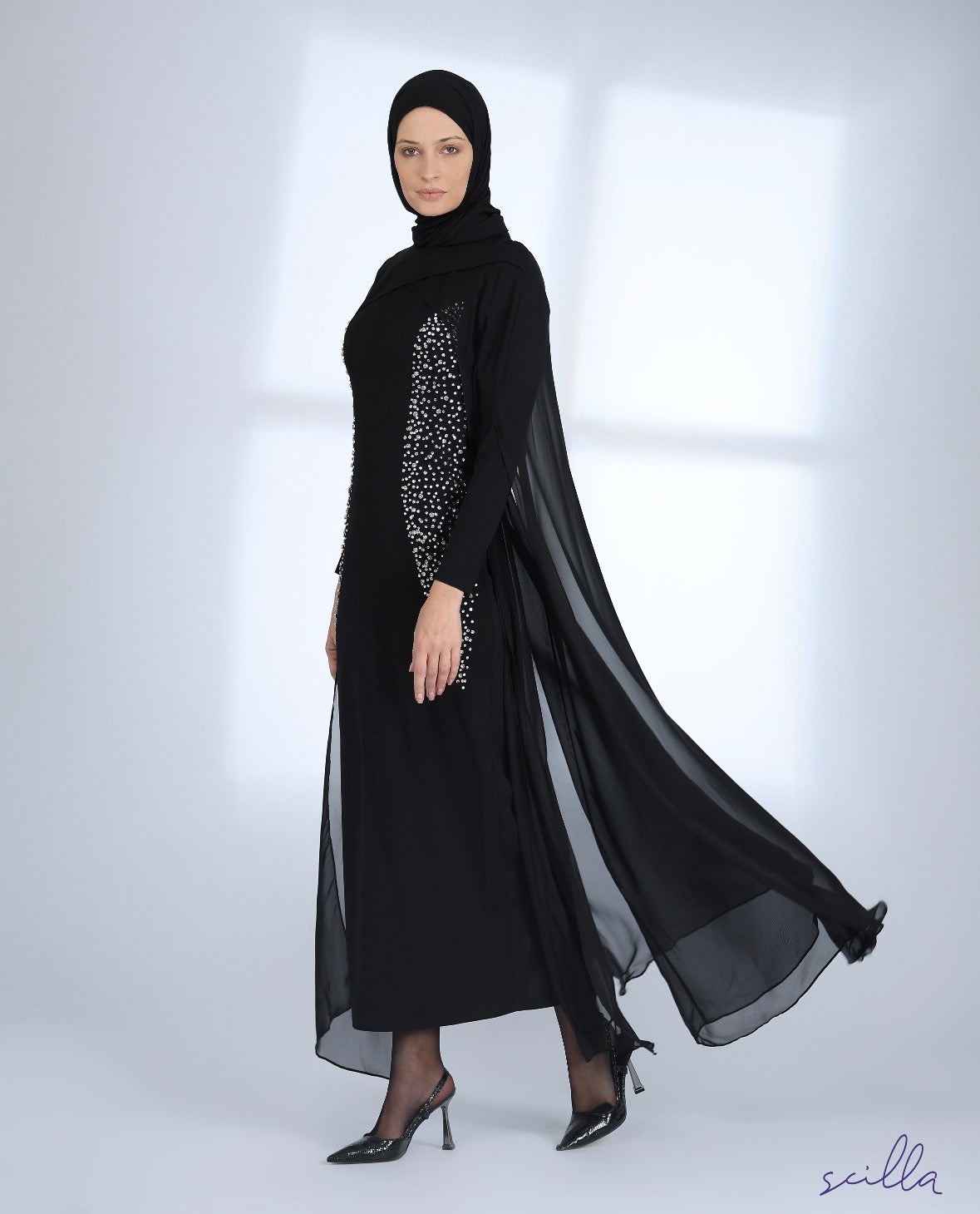 Black Crystal Cascade Dress