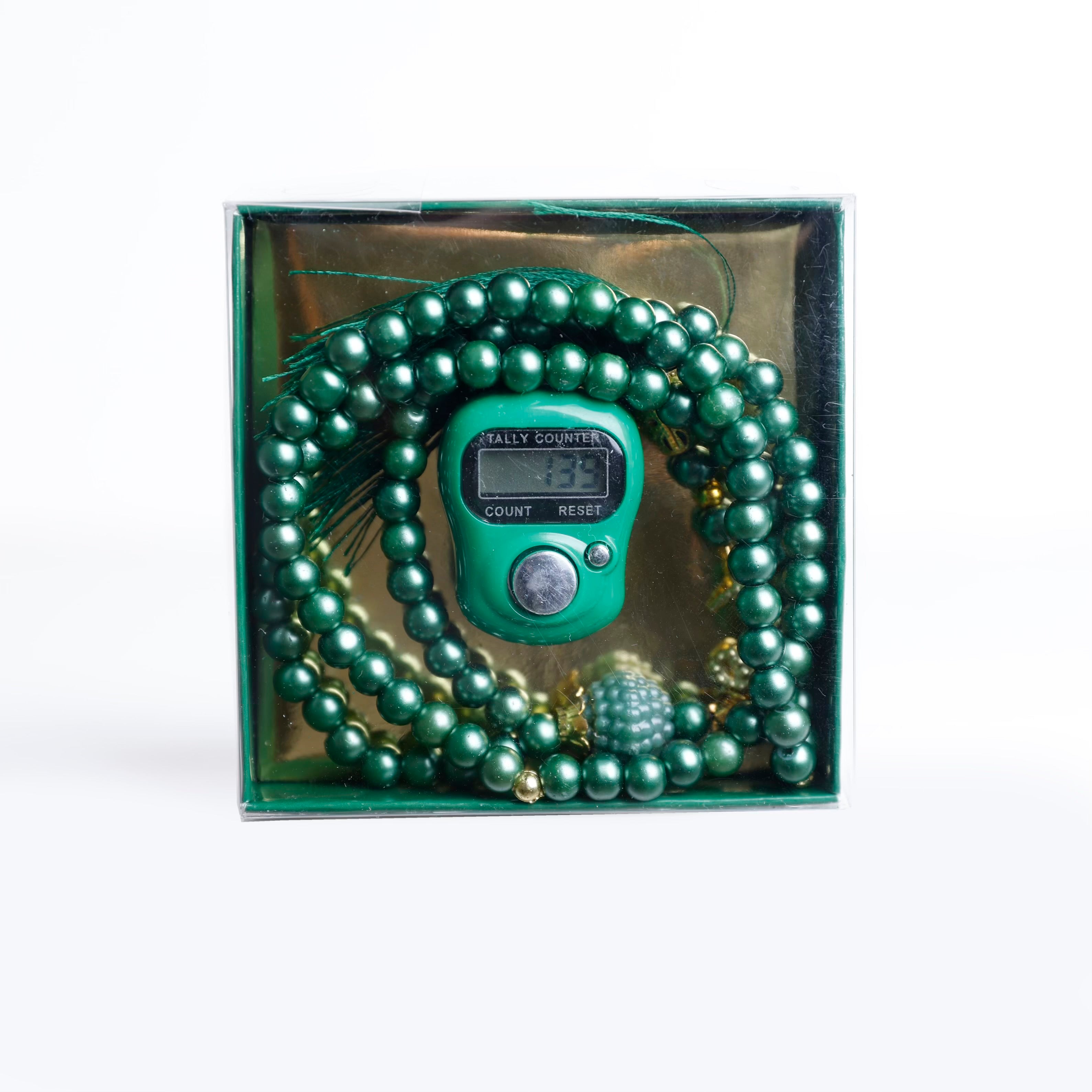 Green Prayer Counter and Tasbih Set