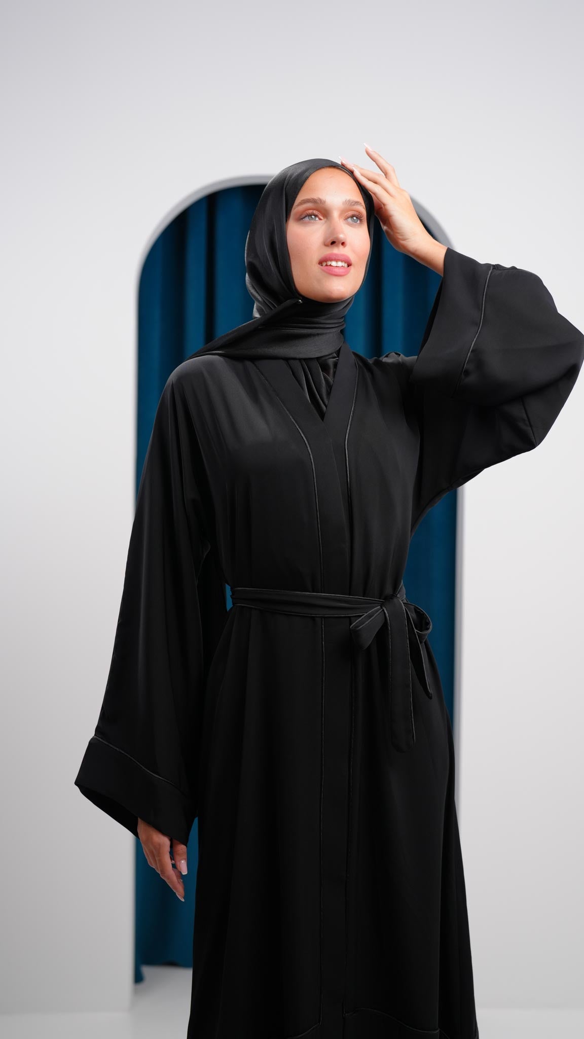 black abaya with buttons and black line