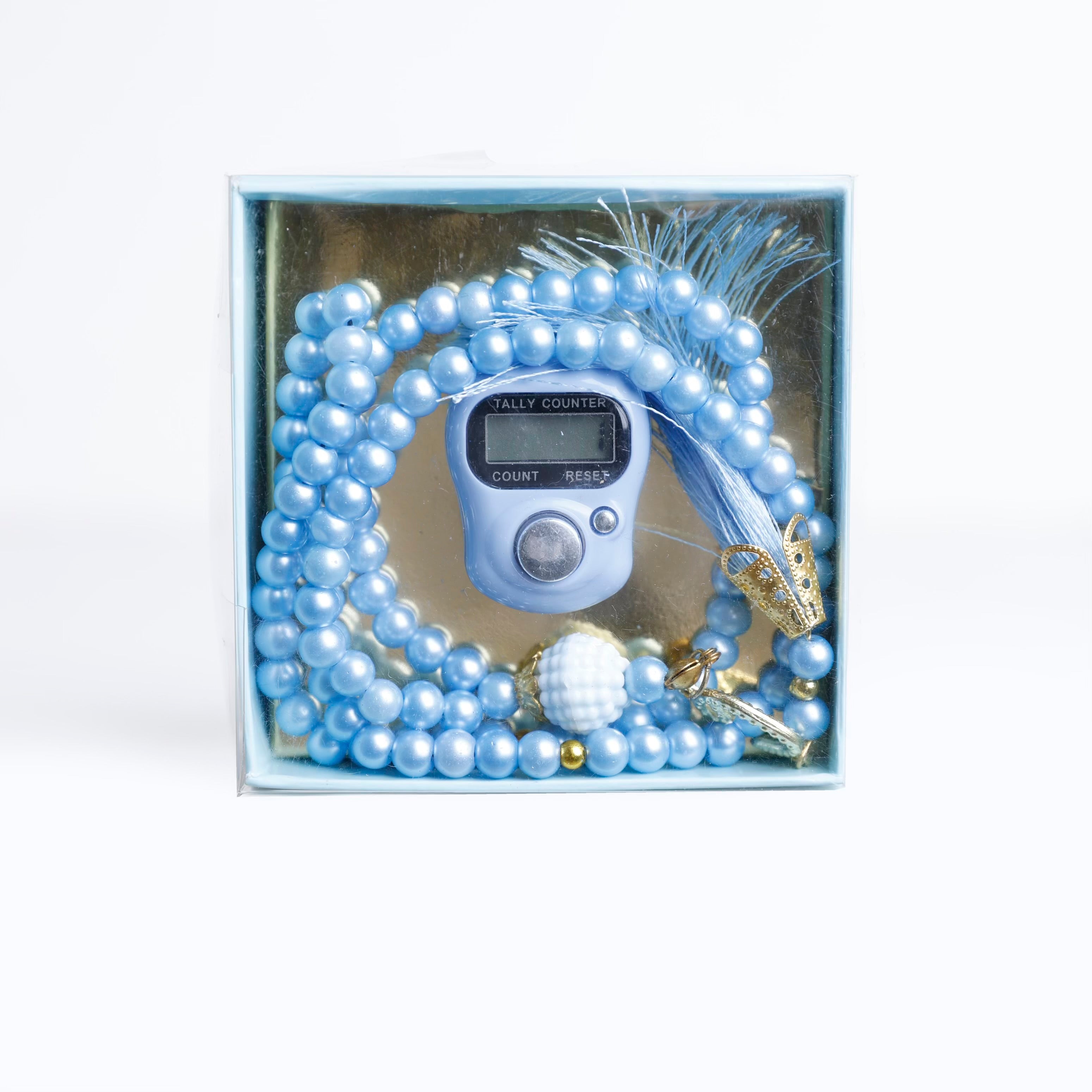 Blue Prayer Counter and Tasbih Set with strass