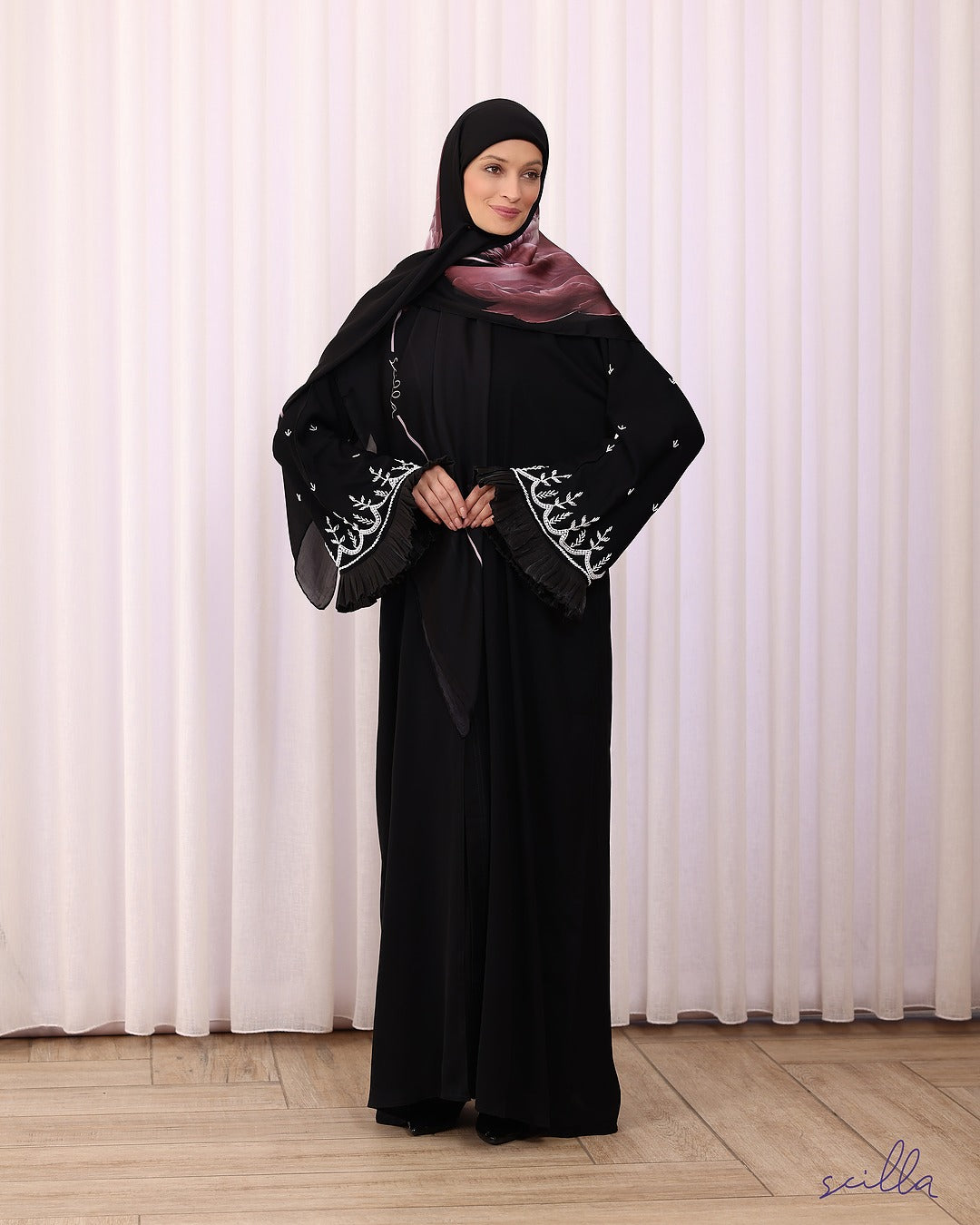 Black Beaded Sleeves Abaya