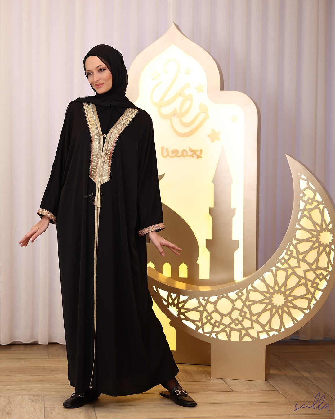 Black Gown Abaya with Colored Embroidery