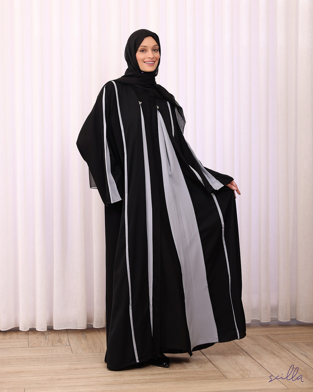 Black Grey-Trim Abaya