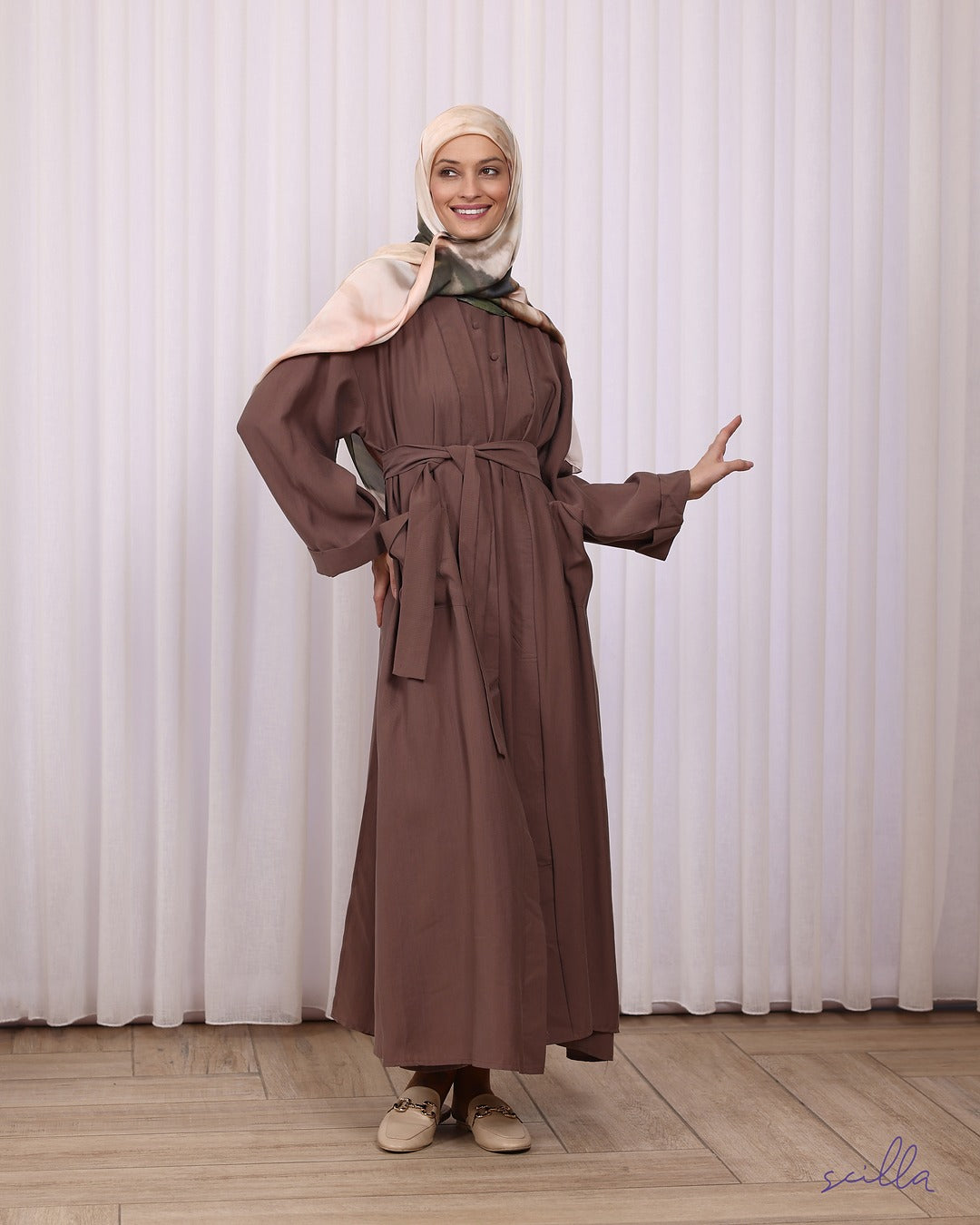 Brown Linen Twin Abaya with Pocket
