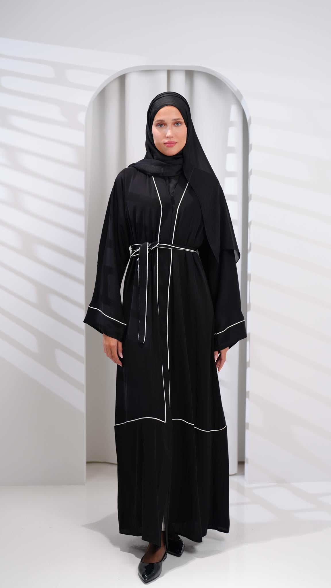 Black Abaya with Buttons and White Line