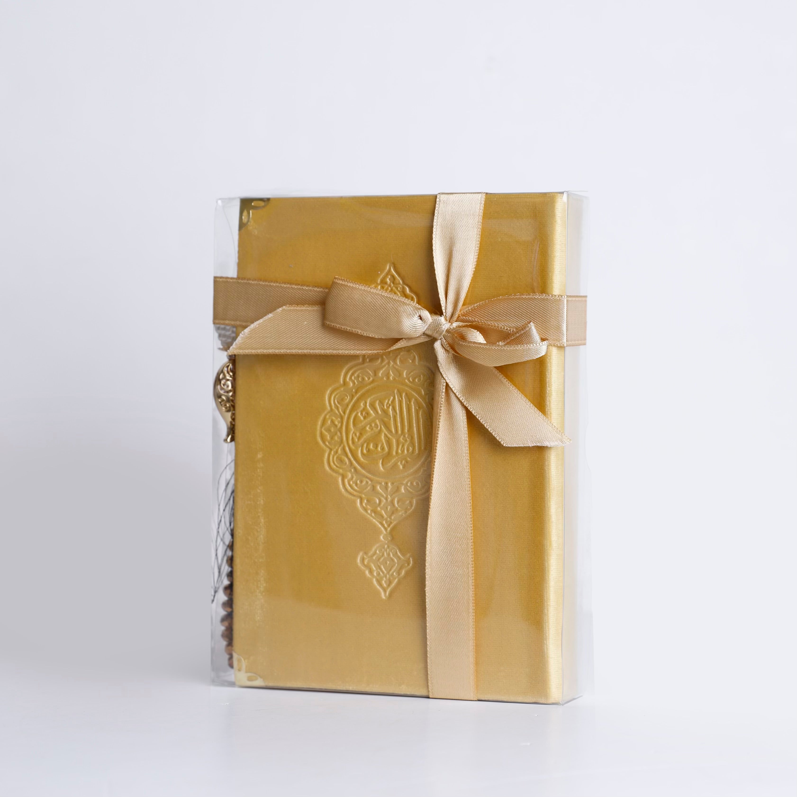 Gold Velvet Quran and Tasbih Set