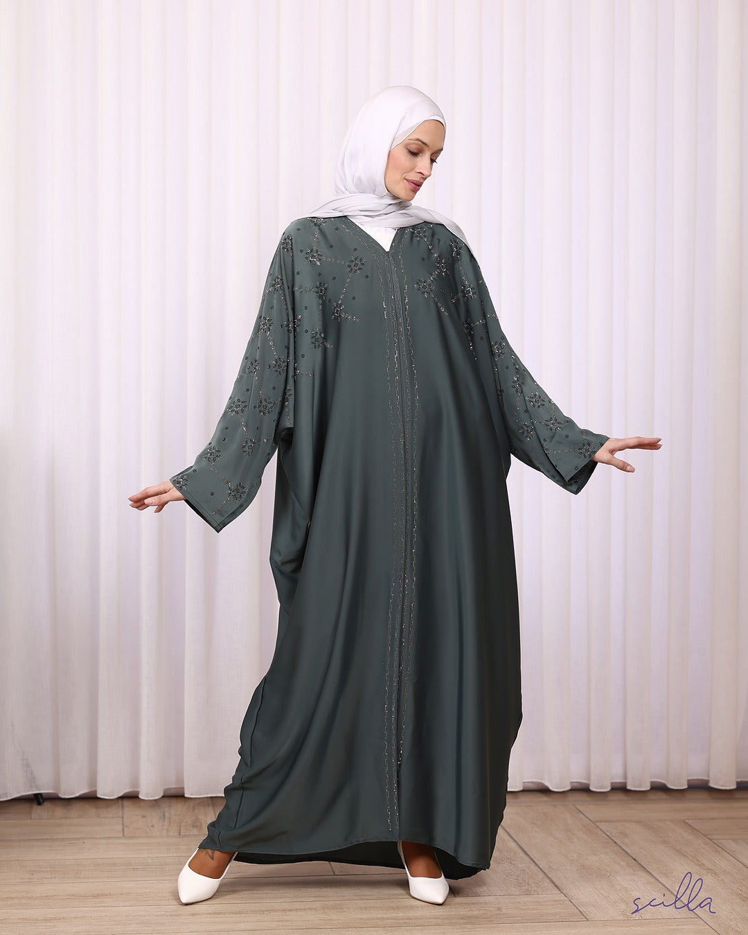 Green Butterfly Abaya with Strass