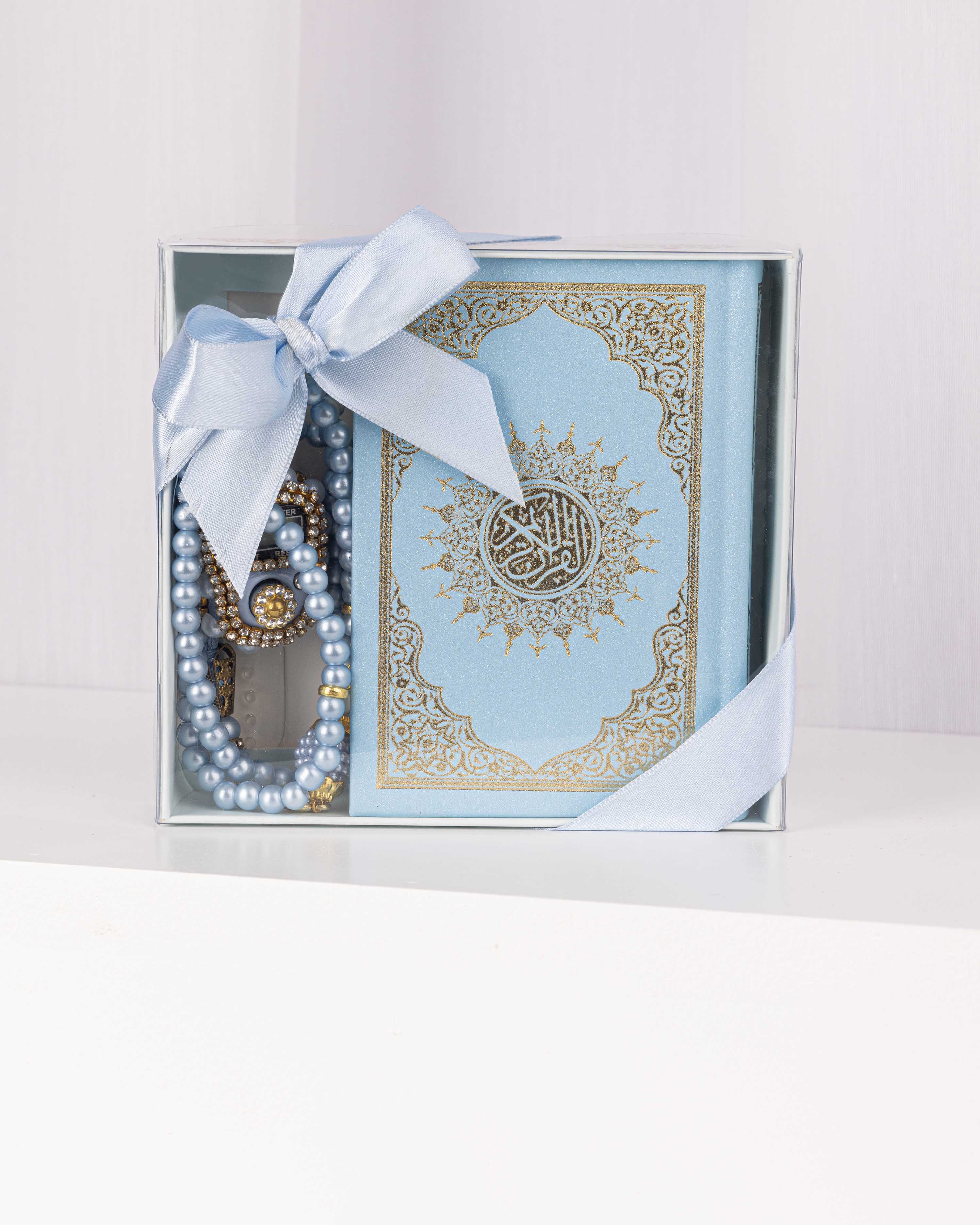 Blue Compact Set – Small Quran, Tasbih, and Prayer Counter