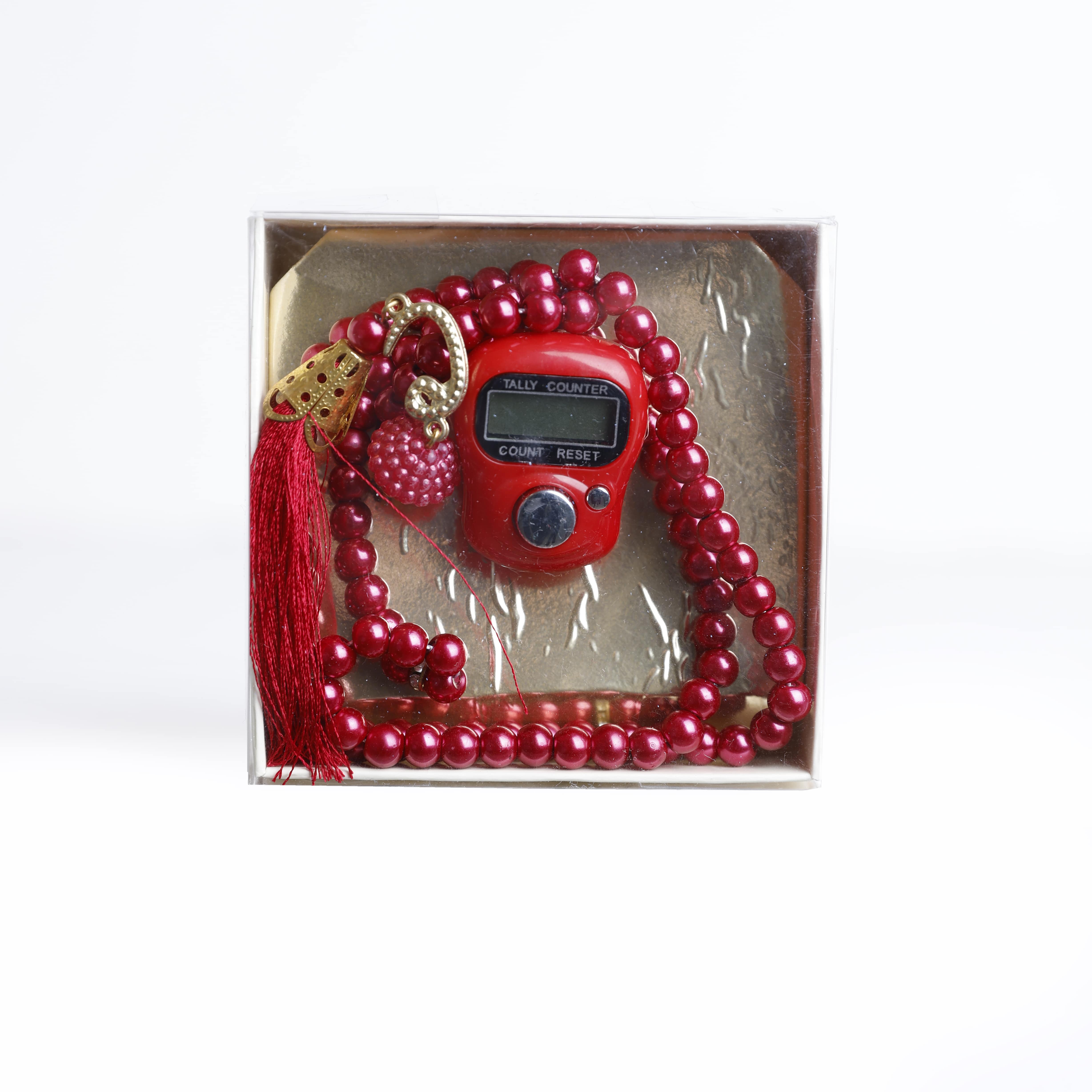 Red Prayer Counter and Tasbih Set