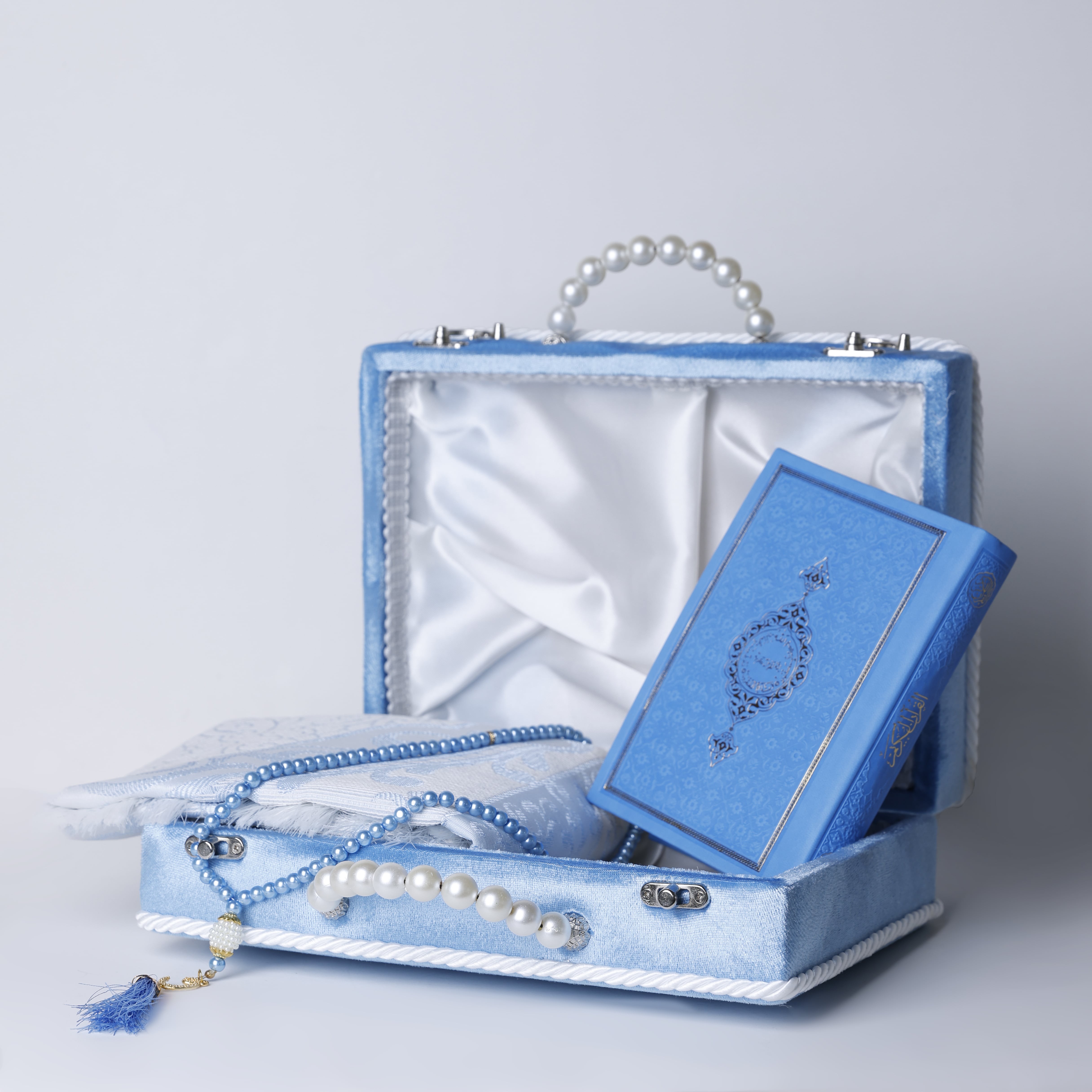 Blue Velvet Box with Pearls