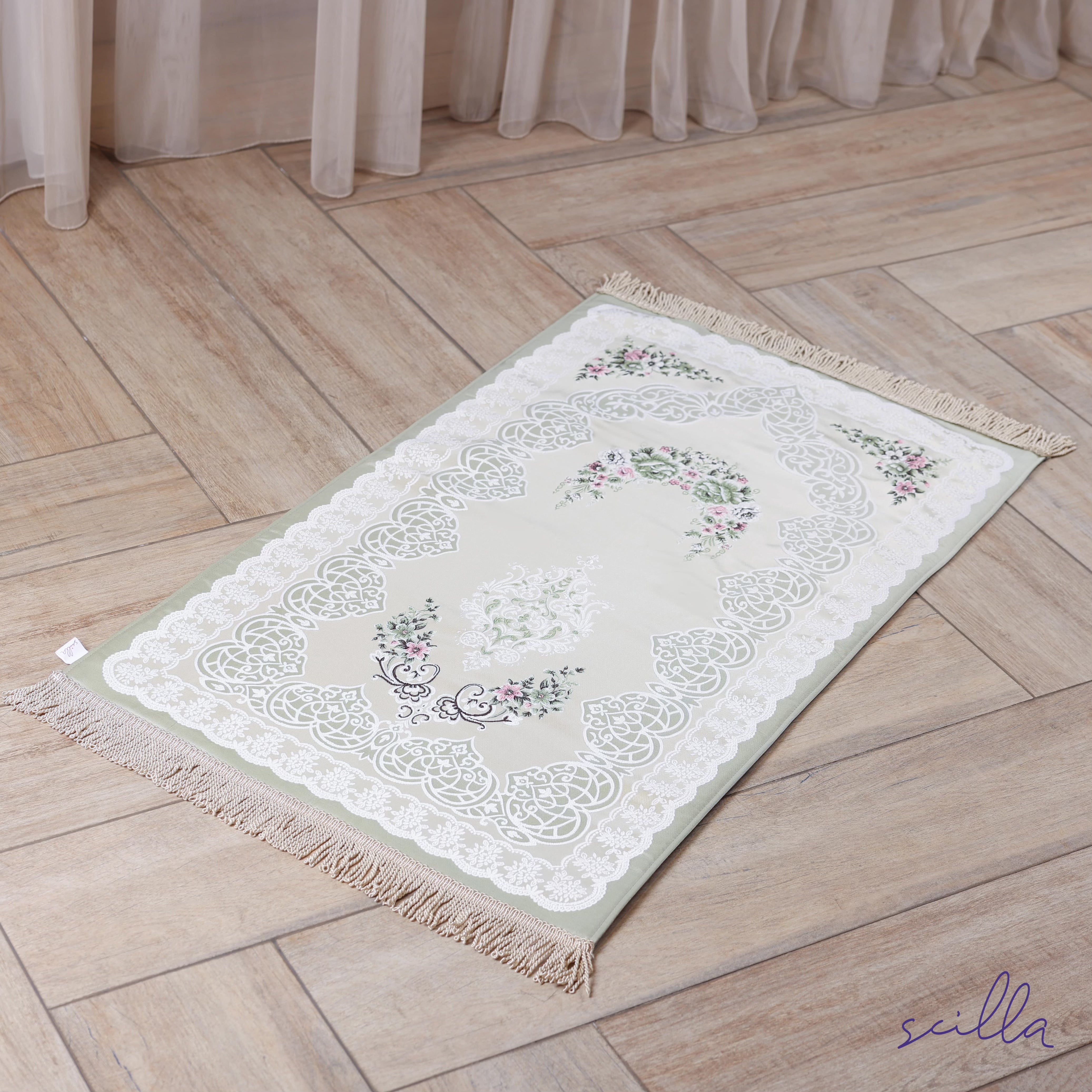 Satin Padded Floral Lace Premium Prayer Mat