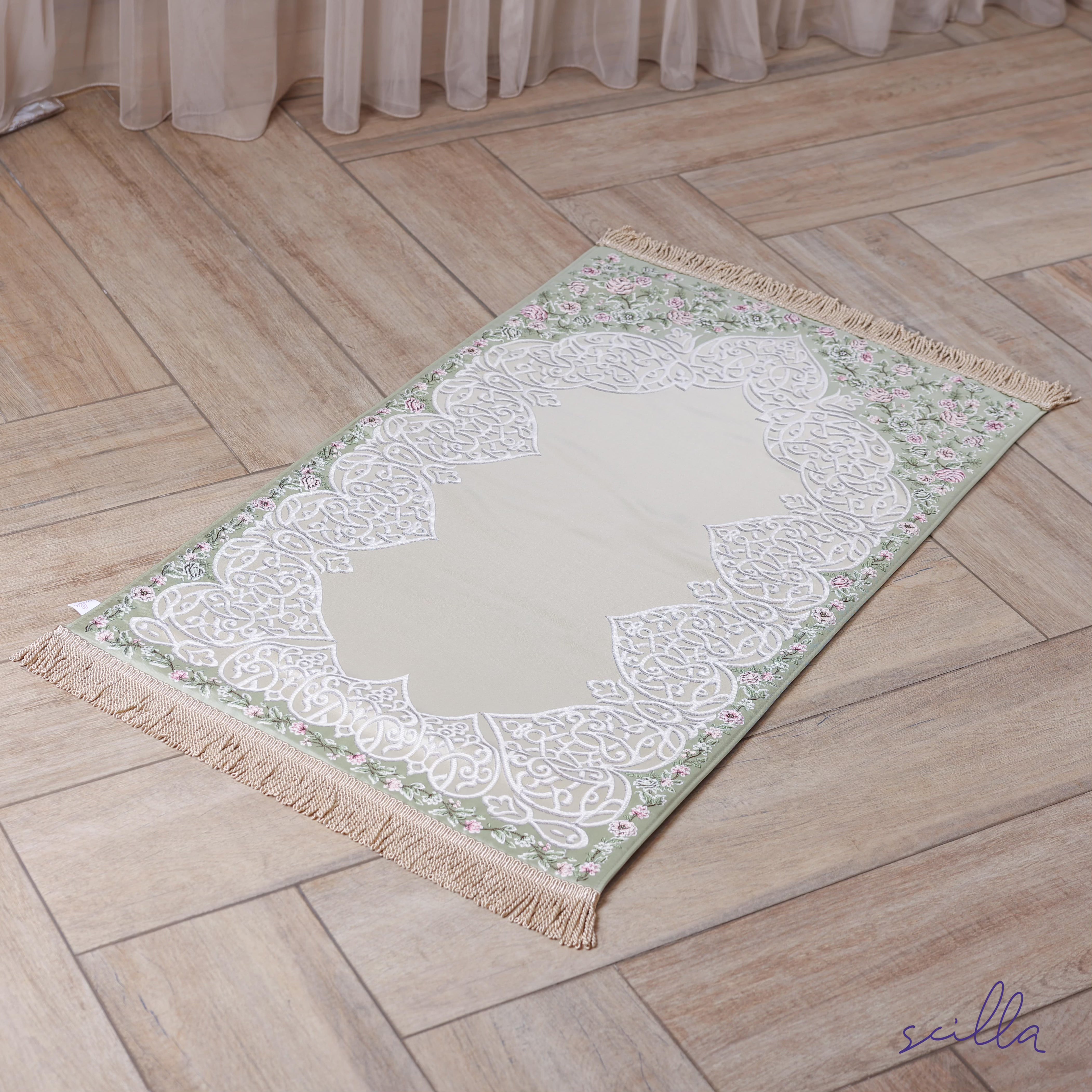 Satin Padded Floral Arabesque Premium Prayer Mat