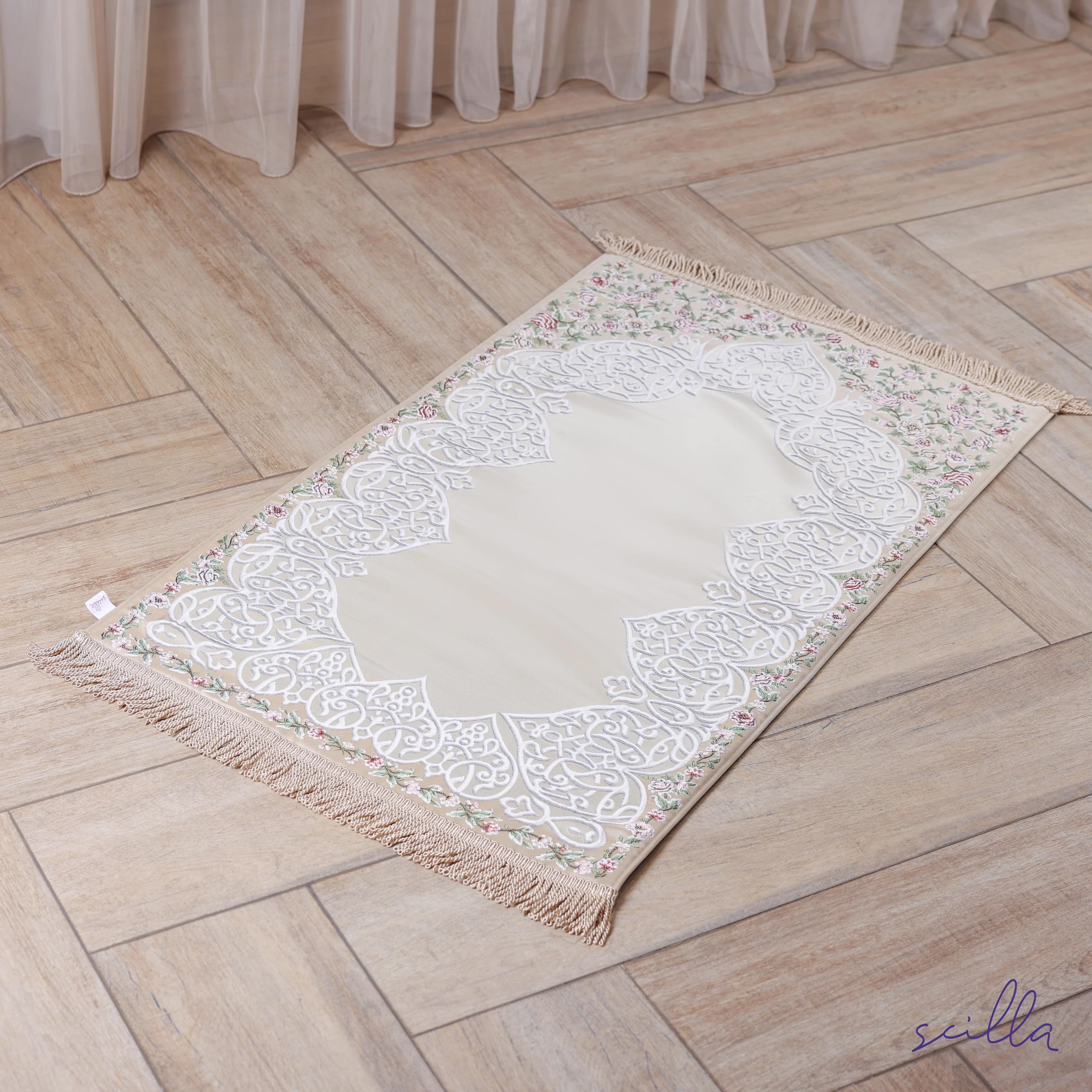 Satin Padded Floral Arabesque Premium Prayer Mat