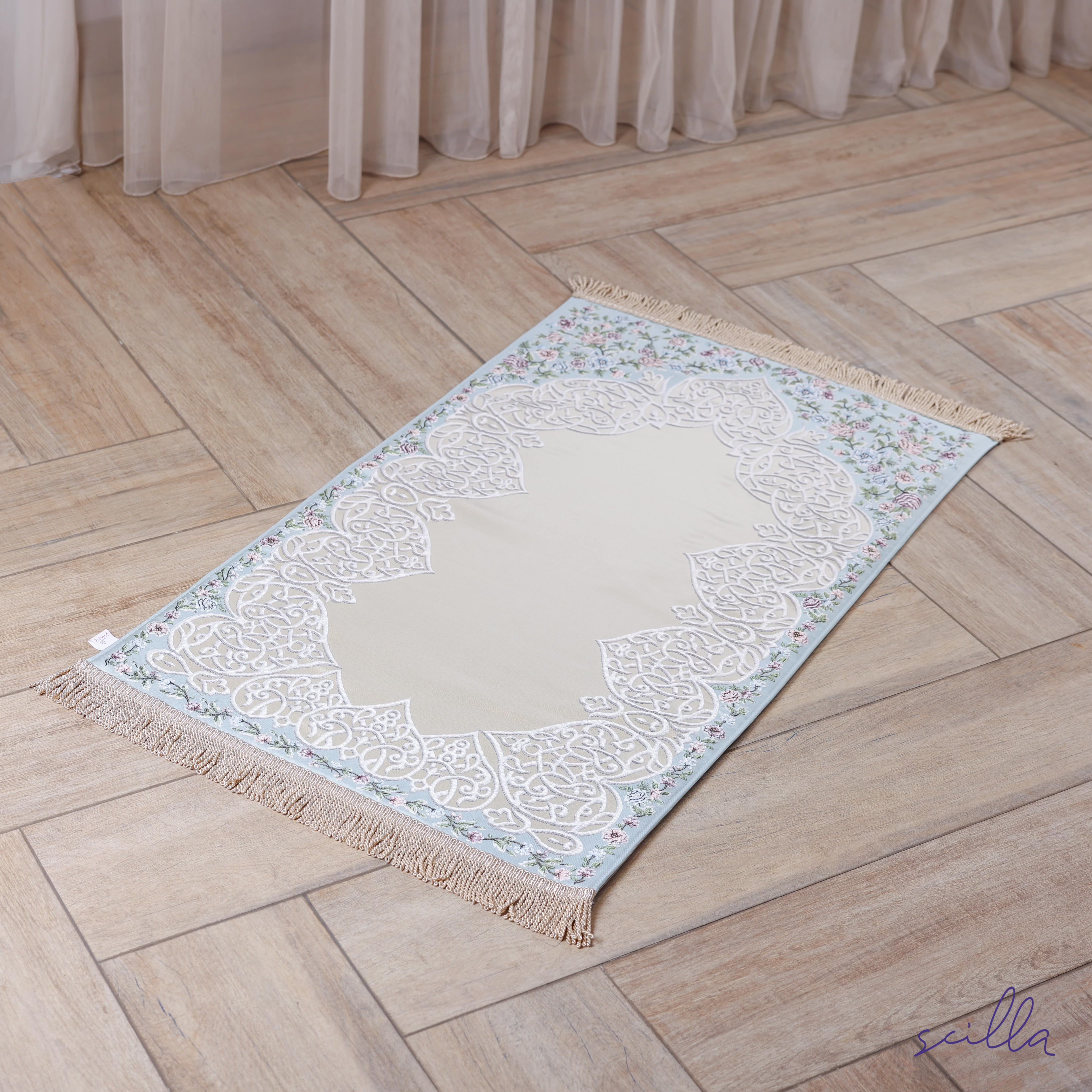 Satin Padded Floral Arabesque Premium Prayer Mat