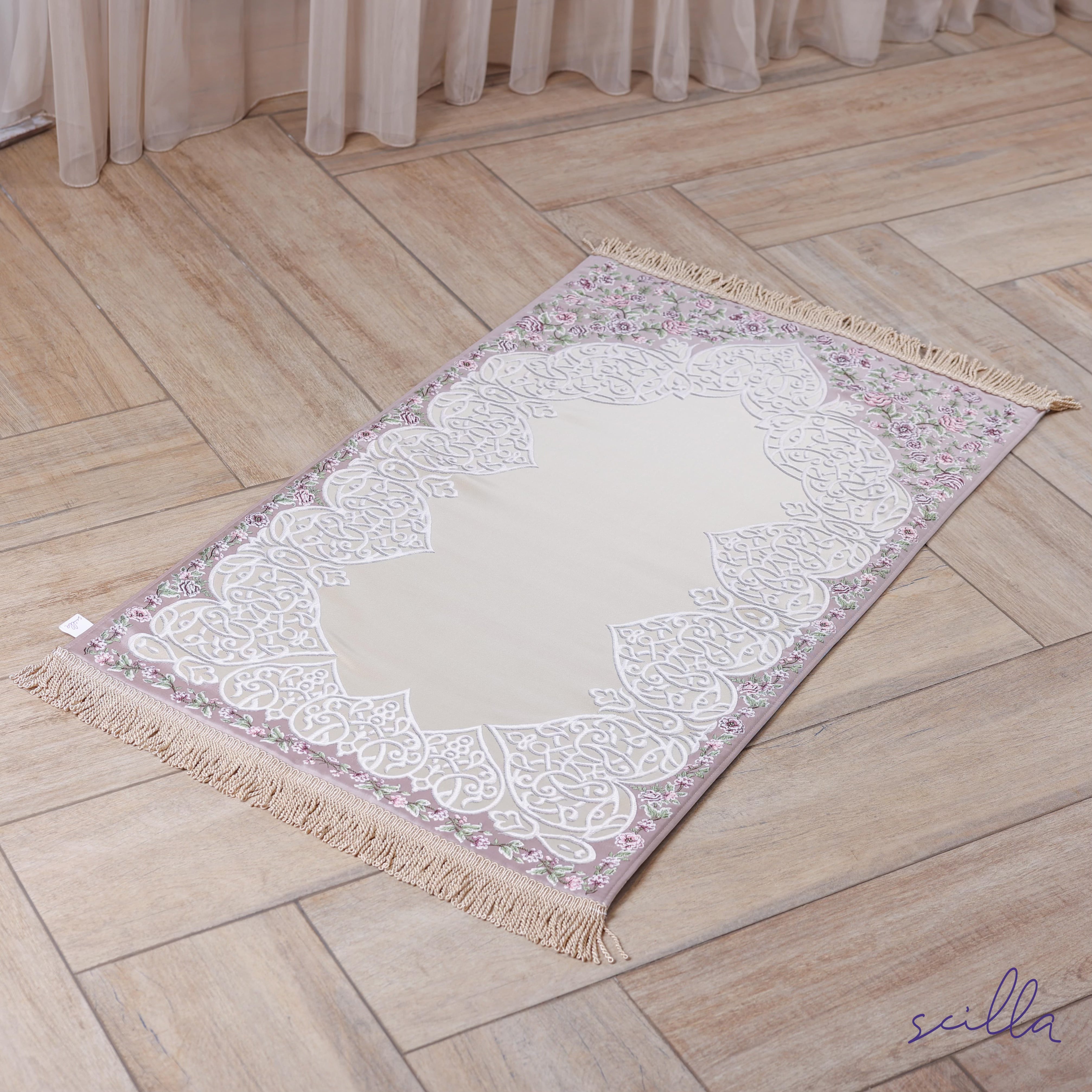 Satin Padded Floral Arabesque Premium Prayer Mat