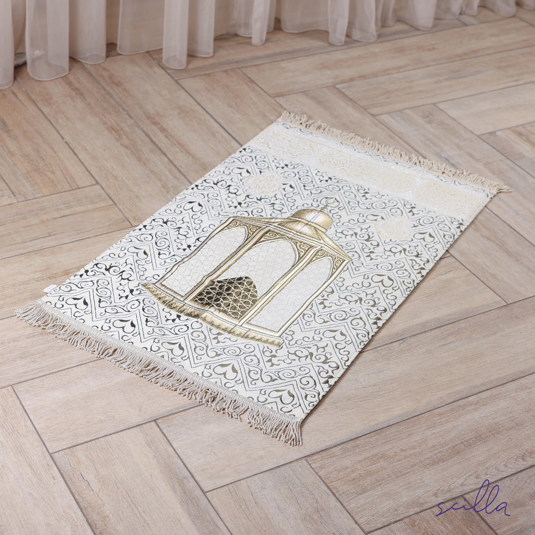 White Velvet Padded Ibrahim Mousallah Premium Prayer Mat