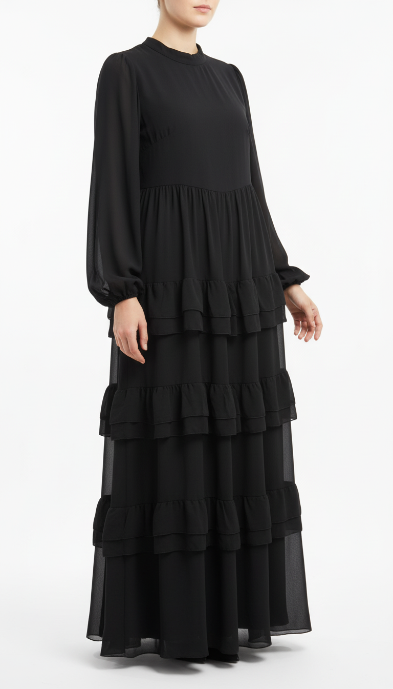 Black dress with doubled ruffles