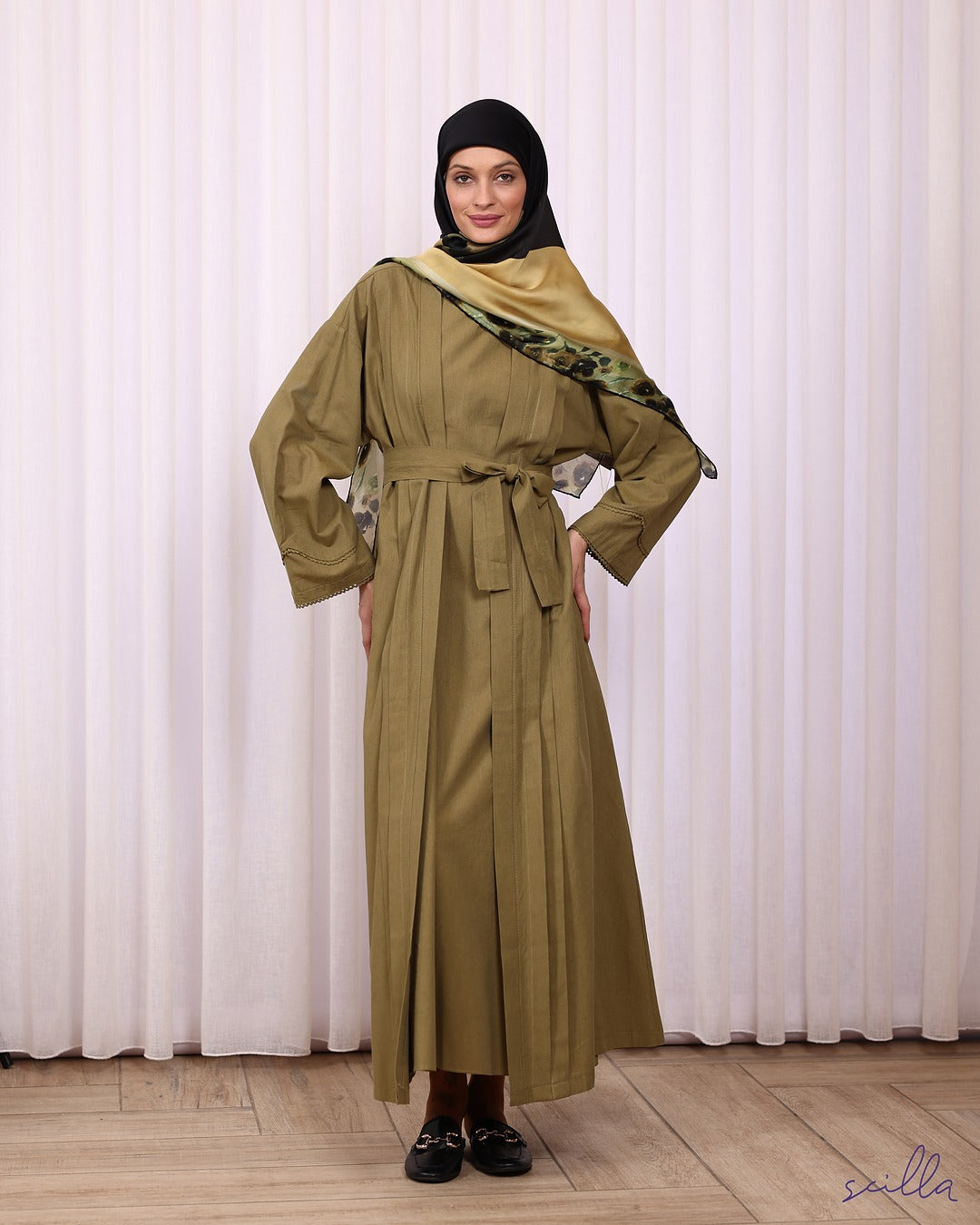 Olive Green Linen Twin Abaya