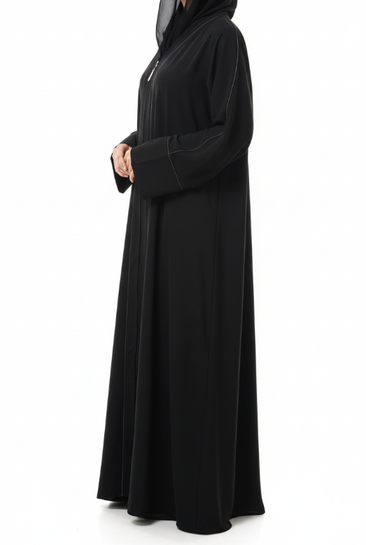 black zipper abaya with black line