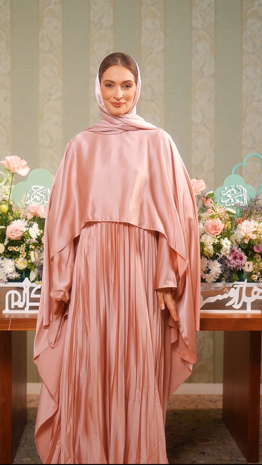 Pleated Satin Midi Dress