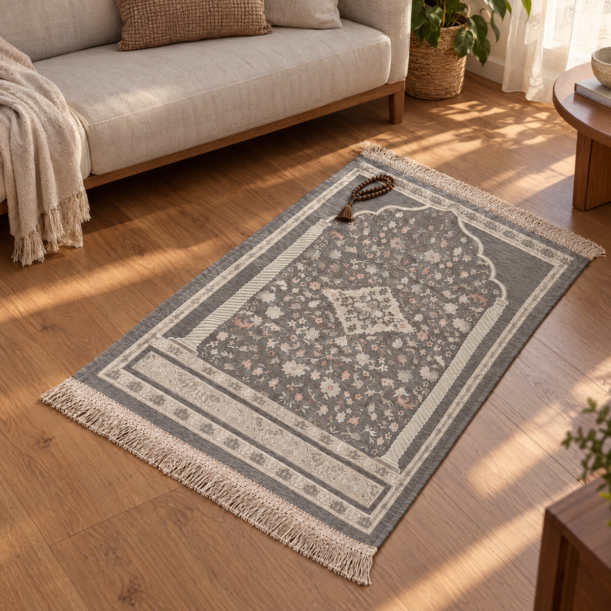 Persian Blossom prayer carpet in a living room