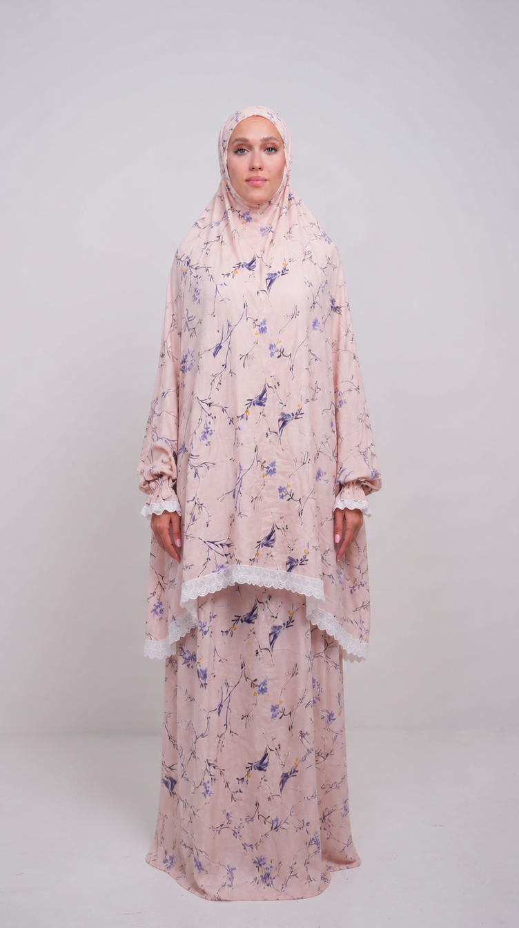 Blush Garden two piece prayer gown worn by model