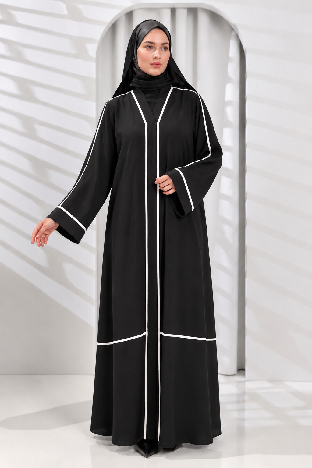 Black Abaya with White Piping