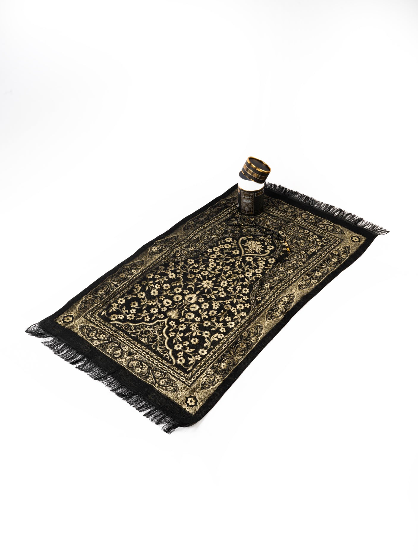 Black Prayer Mat Set with Prayer Beads