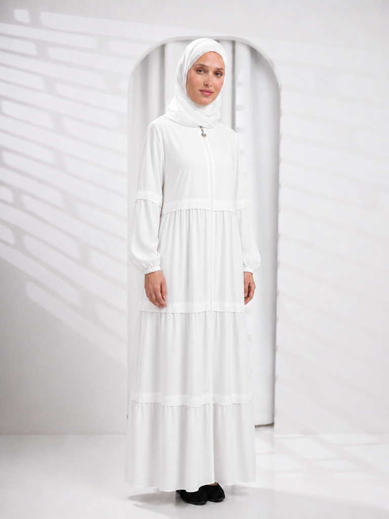 White abaya with zipper Minival