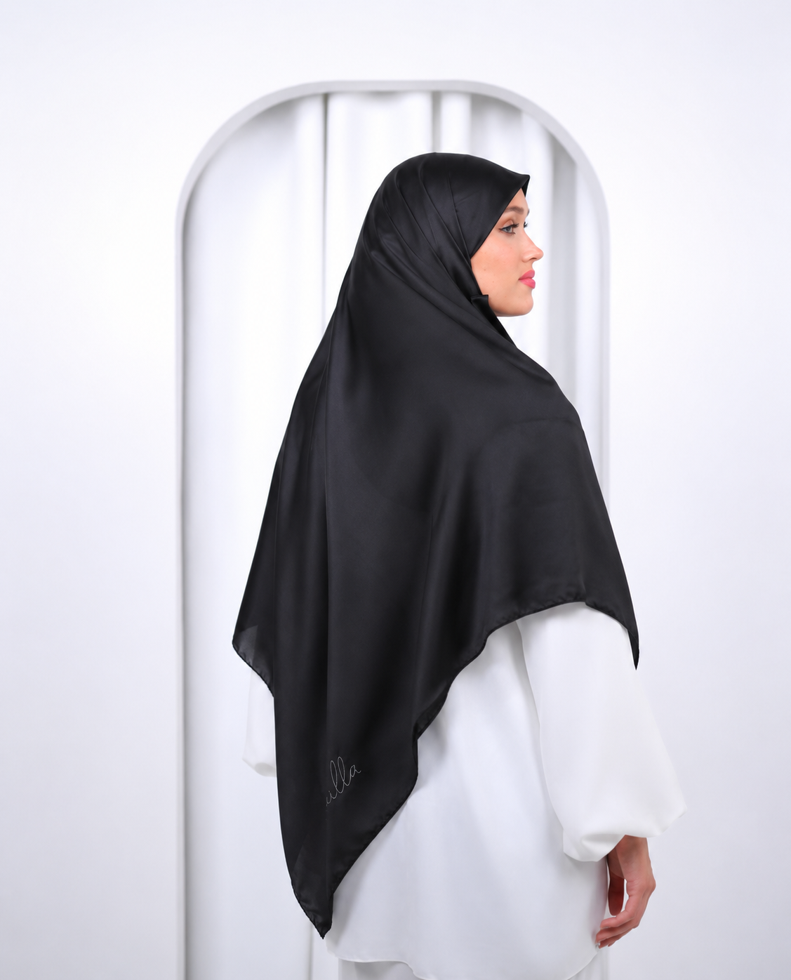 Plain Turkish silk black scarf
