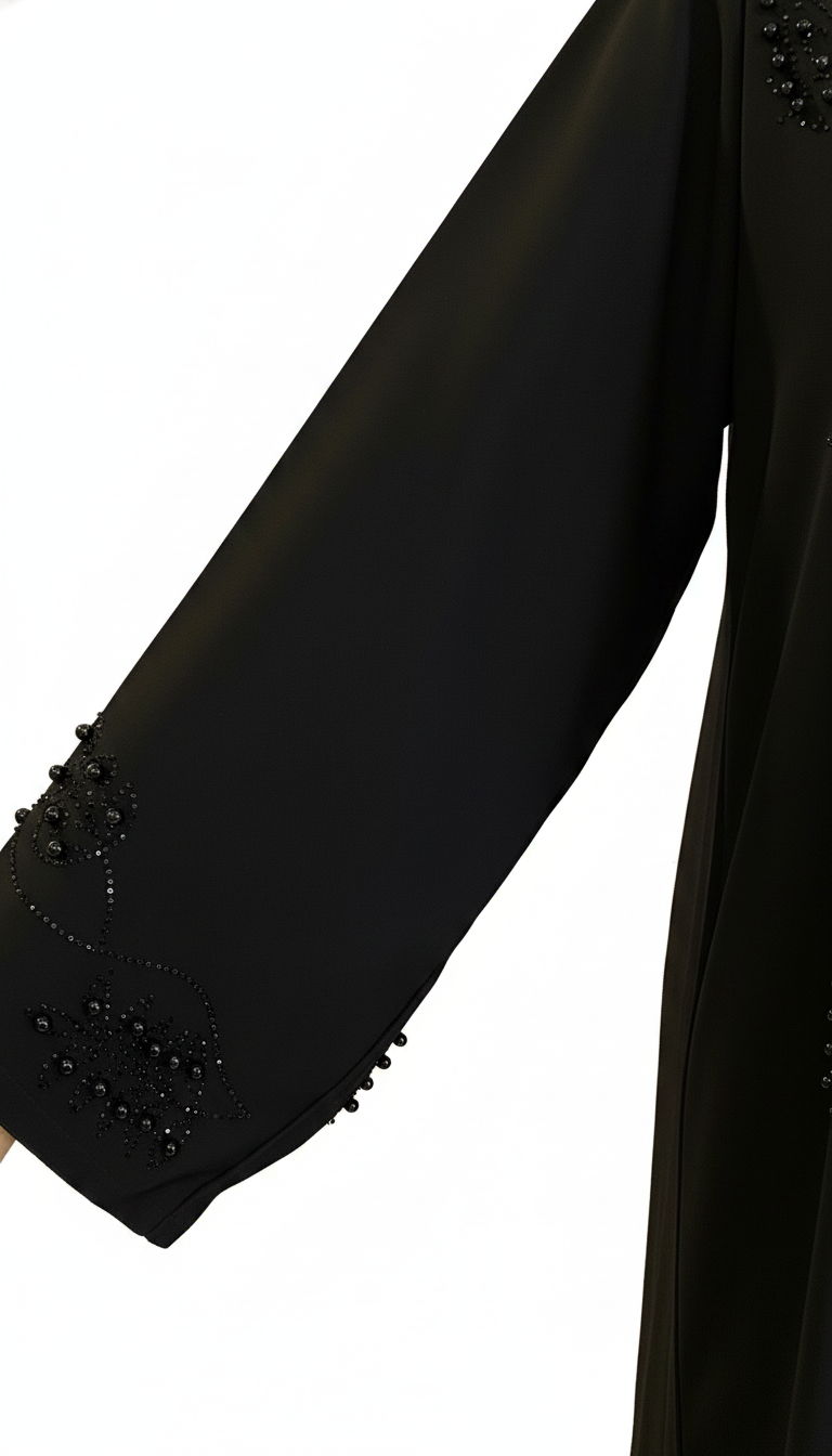 black khaliji abaya with beads and black pearls