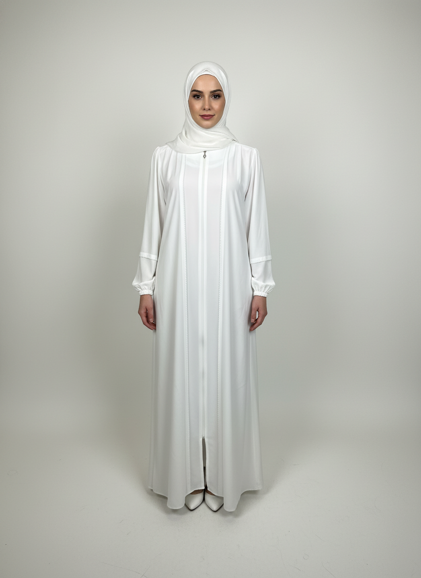 White abaya with zipper, senara