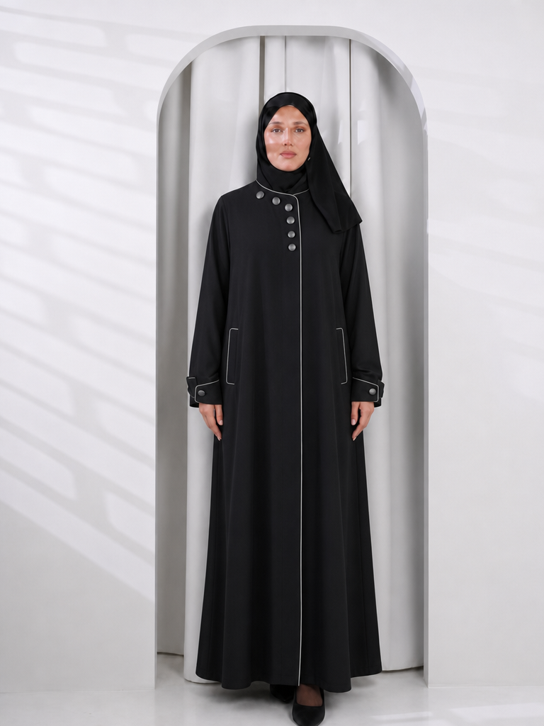 QEFFA Abaya with Line Gray and button