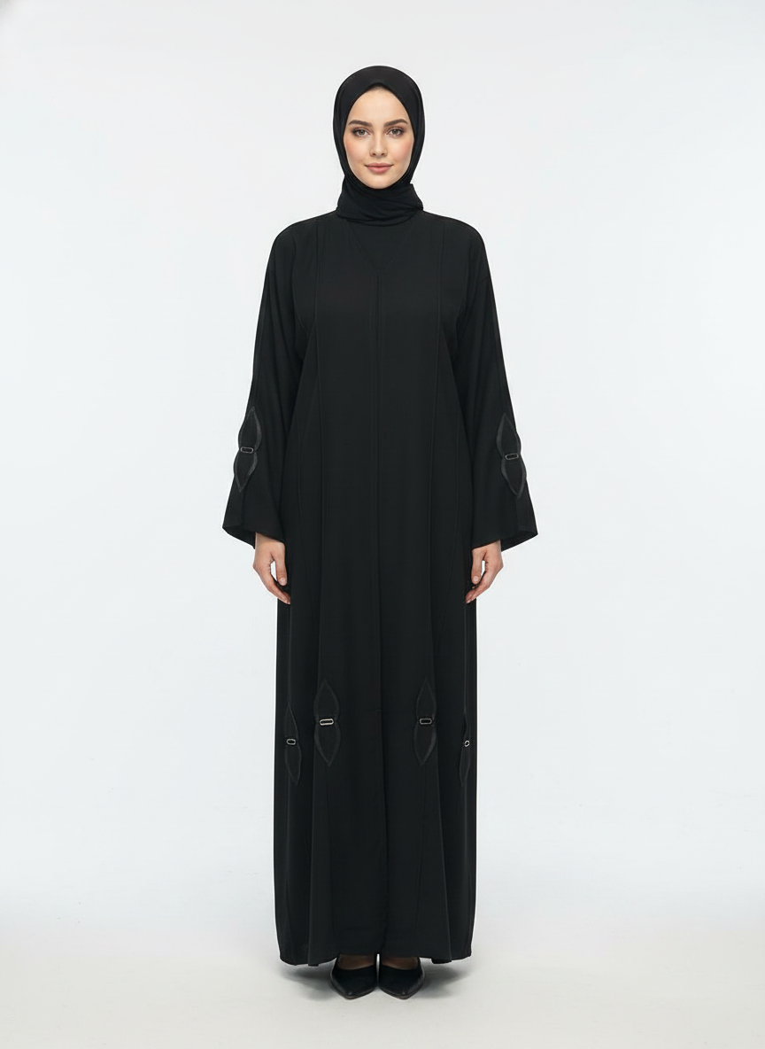 plain black khaliji abaya with laser cut