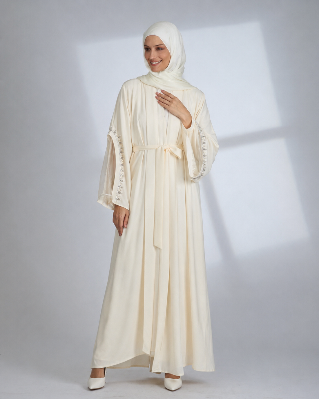 Off-white viadel open abaya
