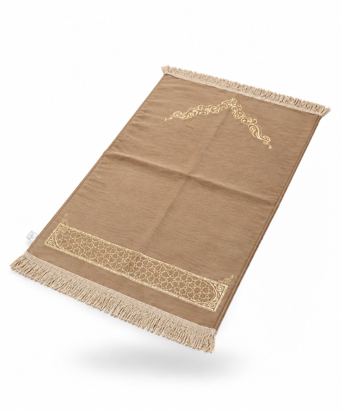 Camel Velvet Padded Golden Arch Premium Prayer Mat