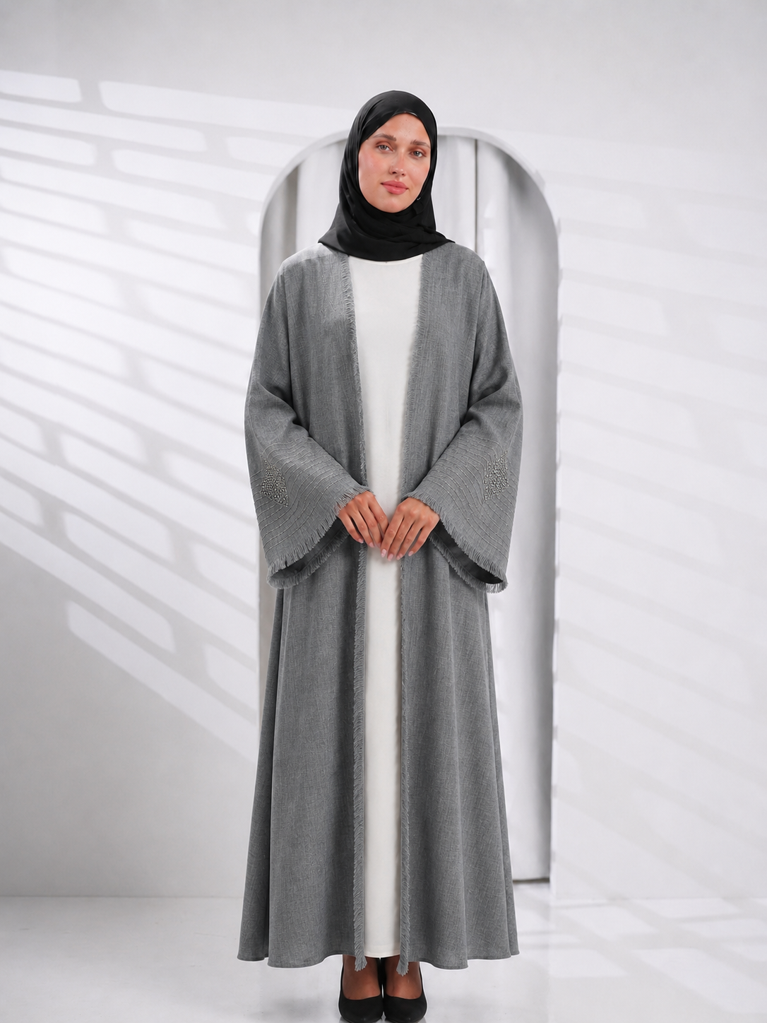 Grey twin linen abaya - two pieces