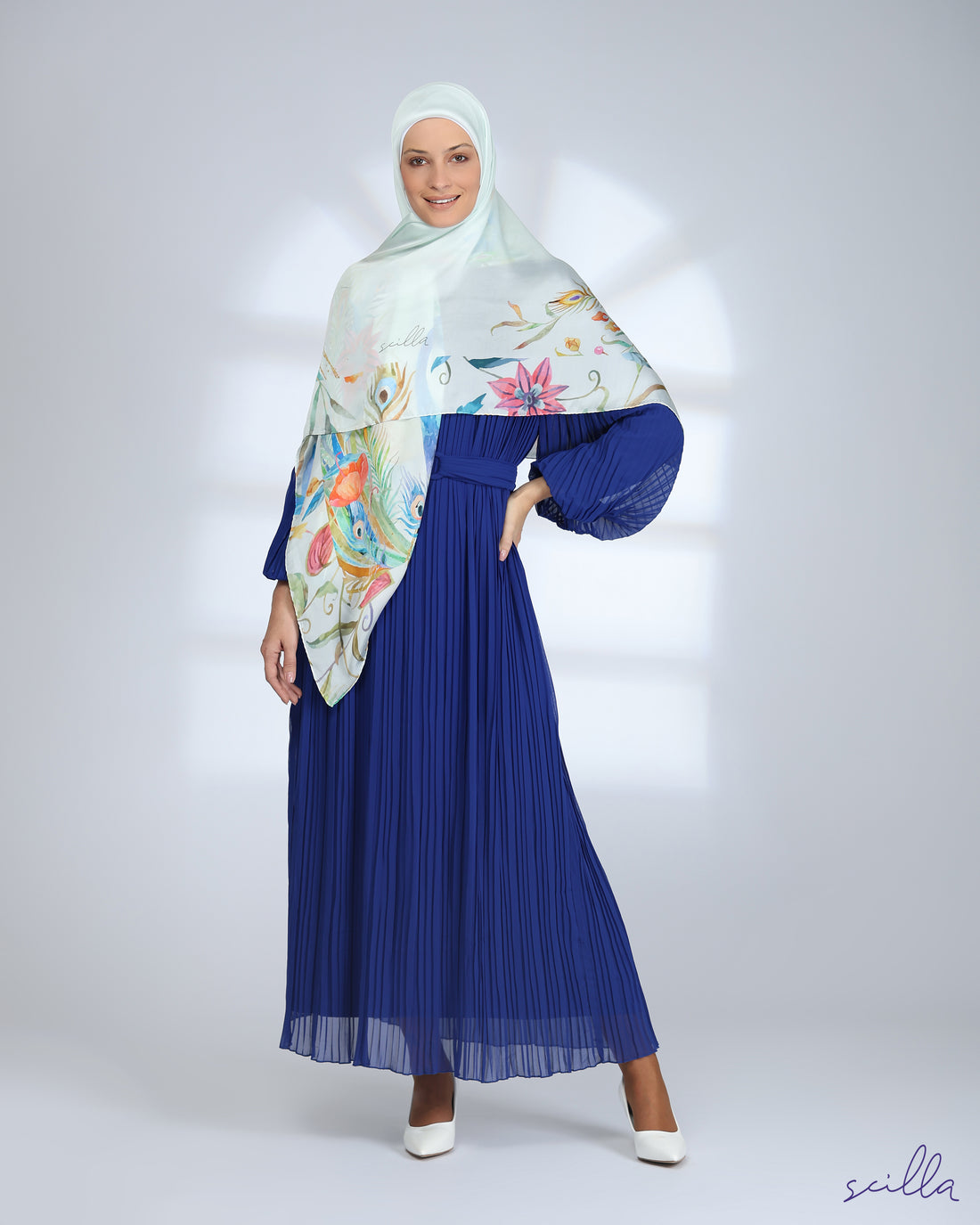 Blue All Plisse Abaya