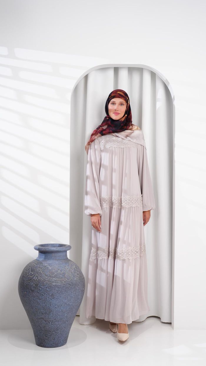 beige abaya dress with guipure