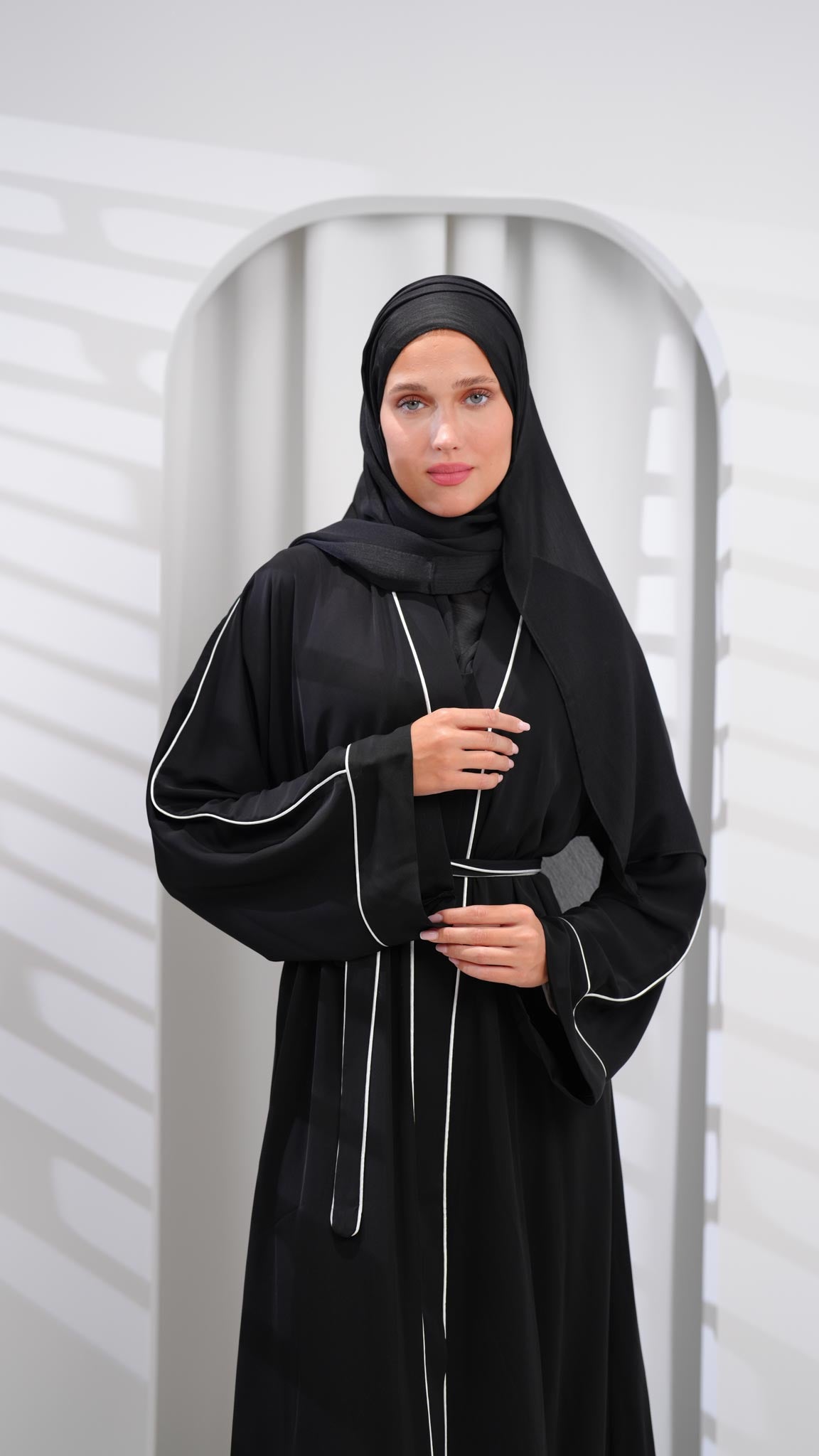 Black Abaya with Buttons and White Line