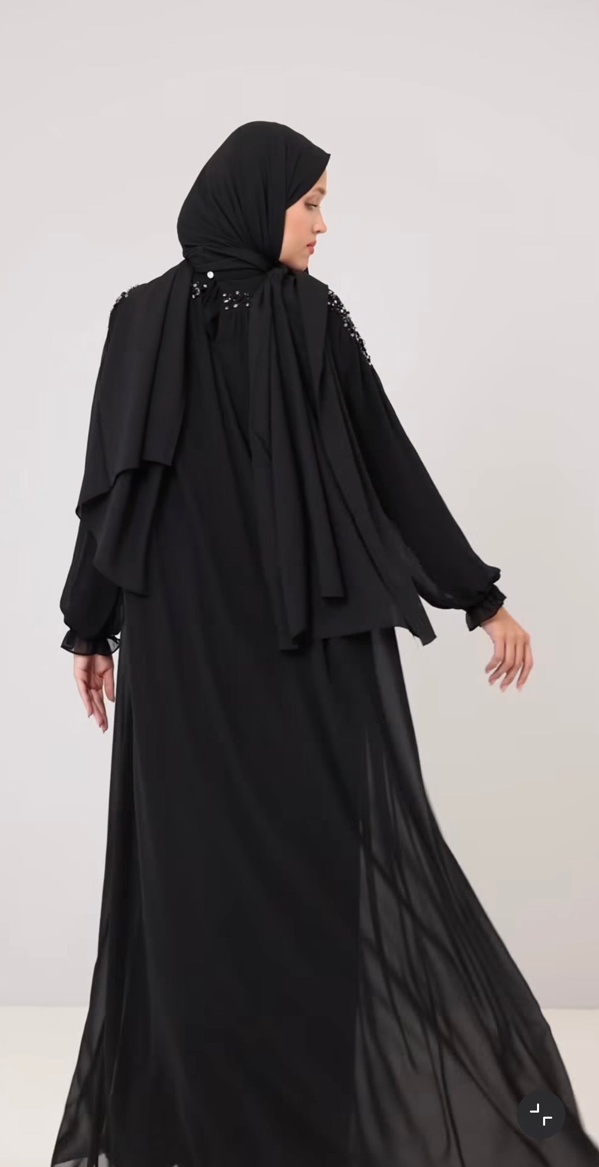 Stone-Embellished Double Chiffon Abaya