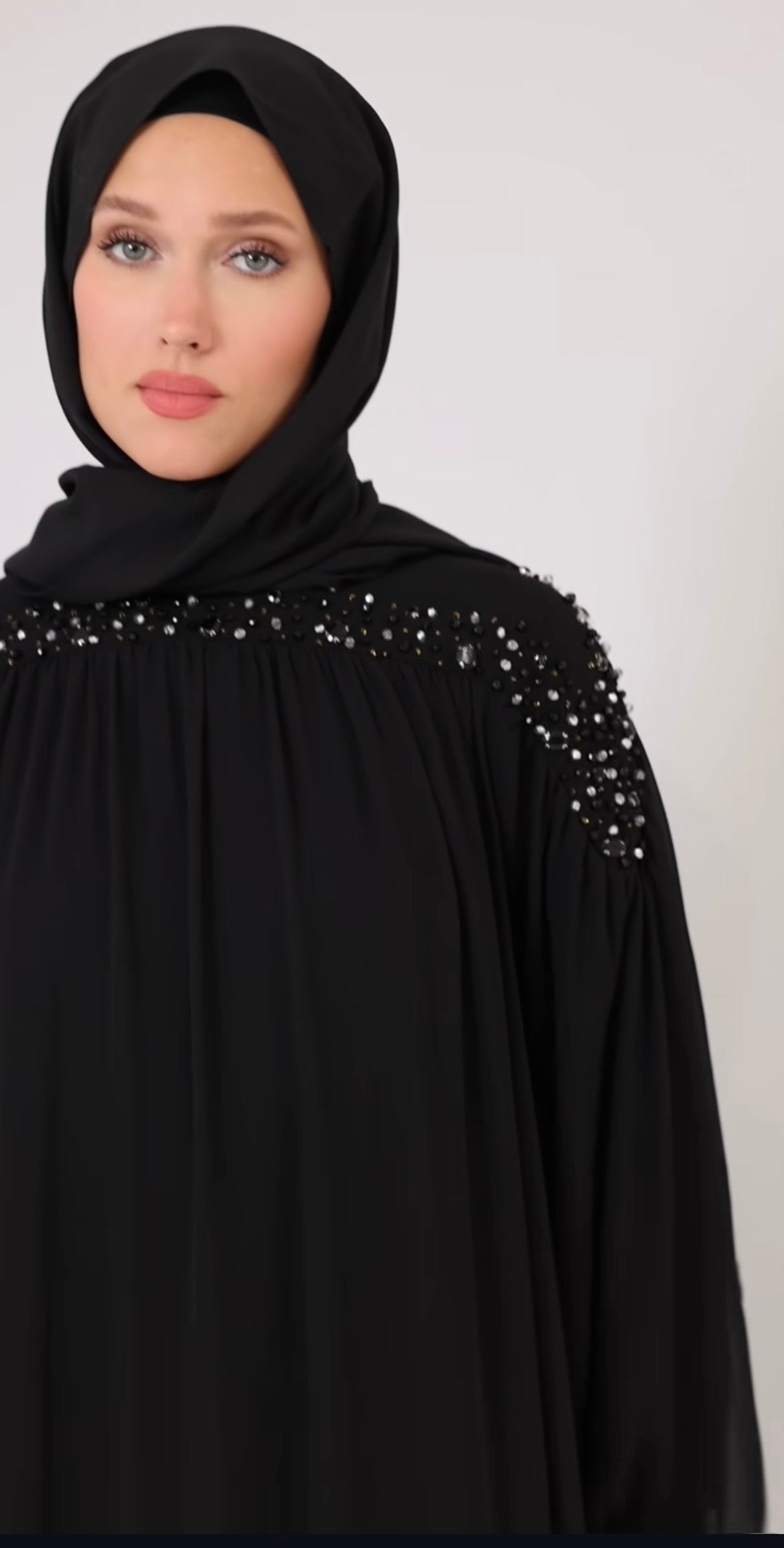 Stone-Embellished Double Chiffon Abaya