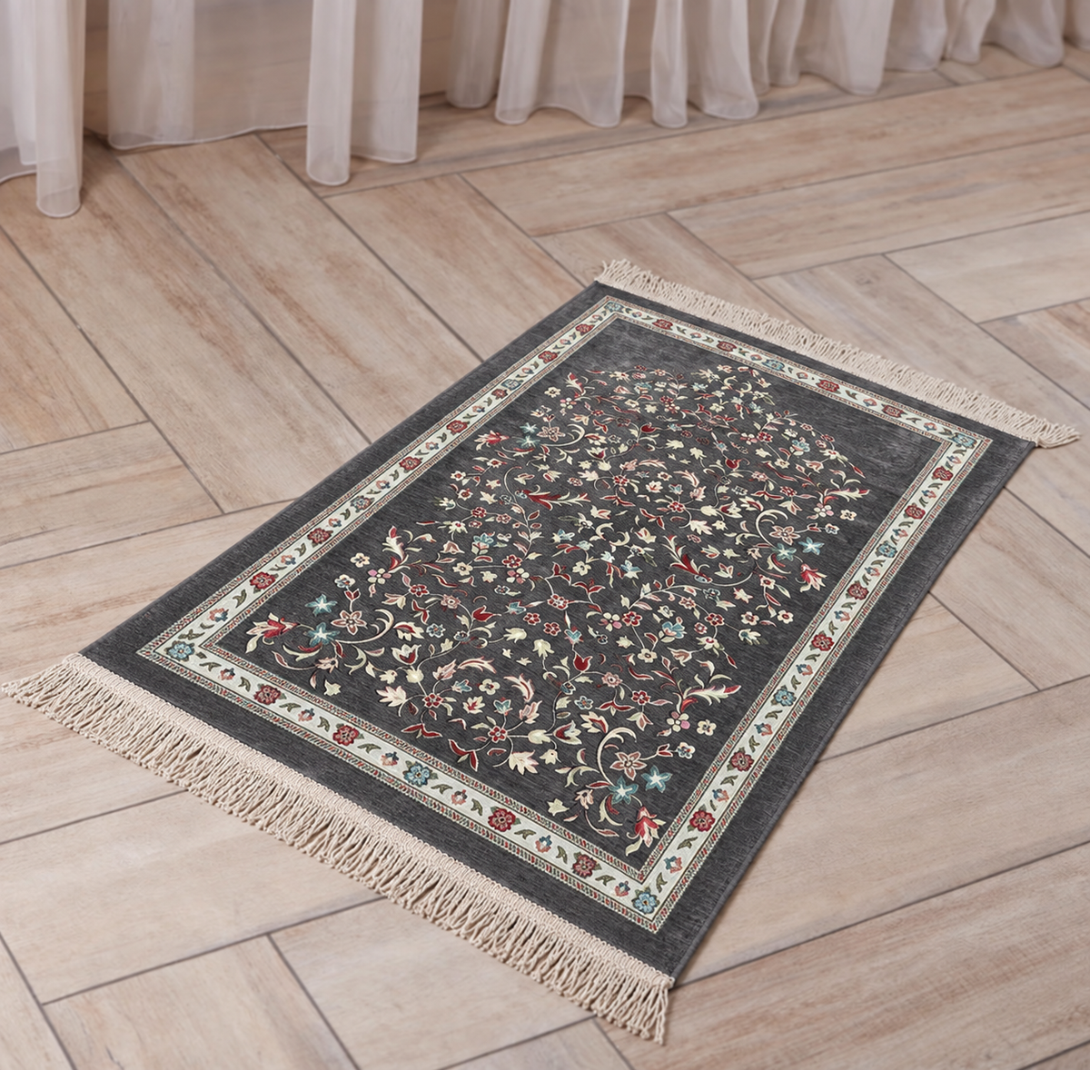 Embroided floral velvet prayer mat
